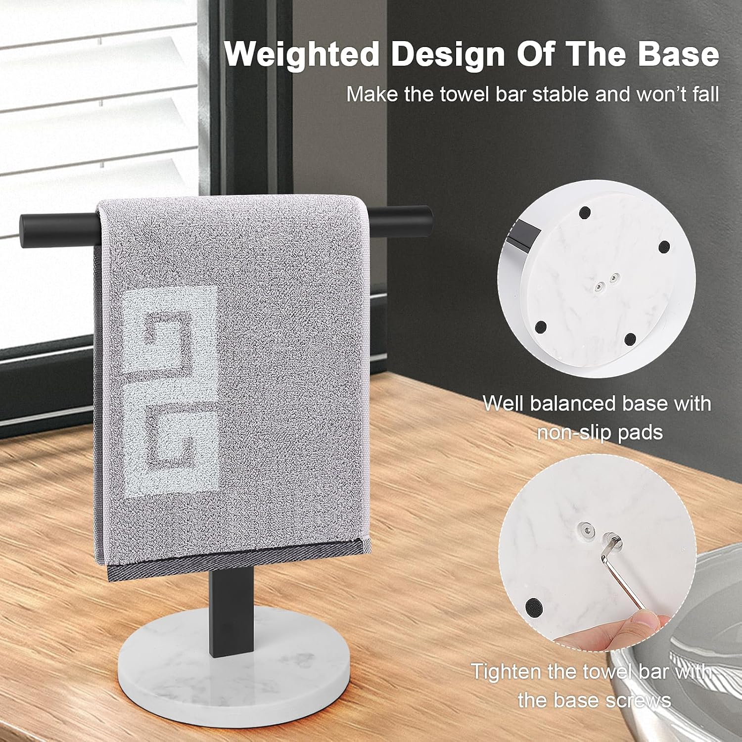 NearMoon Toilet Paper Holder Self Adhesive+ T-Shape Hand Towel Holder，Premium 304 Stainless Steel Rustproof Toilet Roll Holder no Drilling and Bathroom Towel Rack for Bathroom, Washroom (Matte Black) image 5