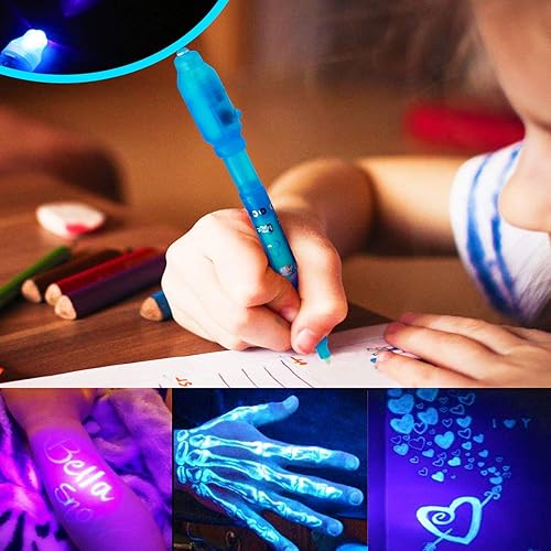 Miniatura 6 de Bolígrafo de tinta invisible, 24 unidades, bolígrafo espía con luz UV, marcador mágico para mensajes secretos y fiestas de cumpleaños, escribir