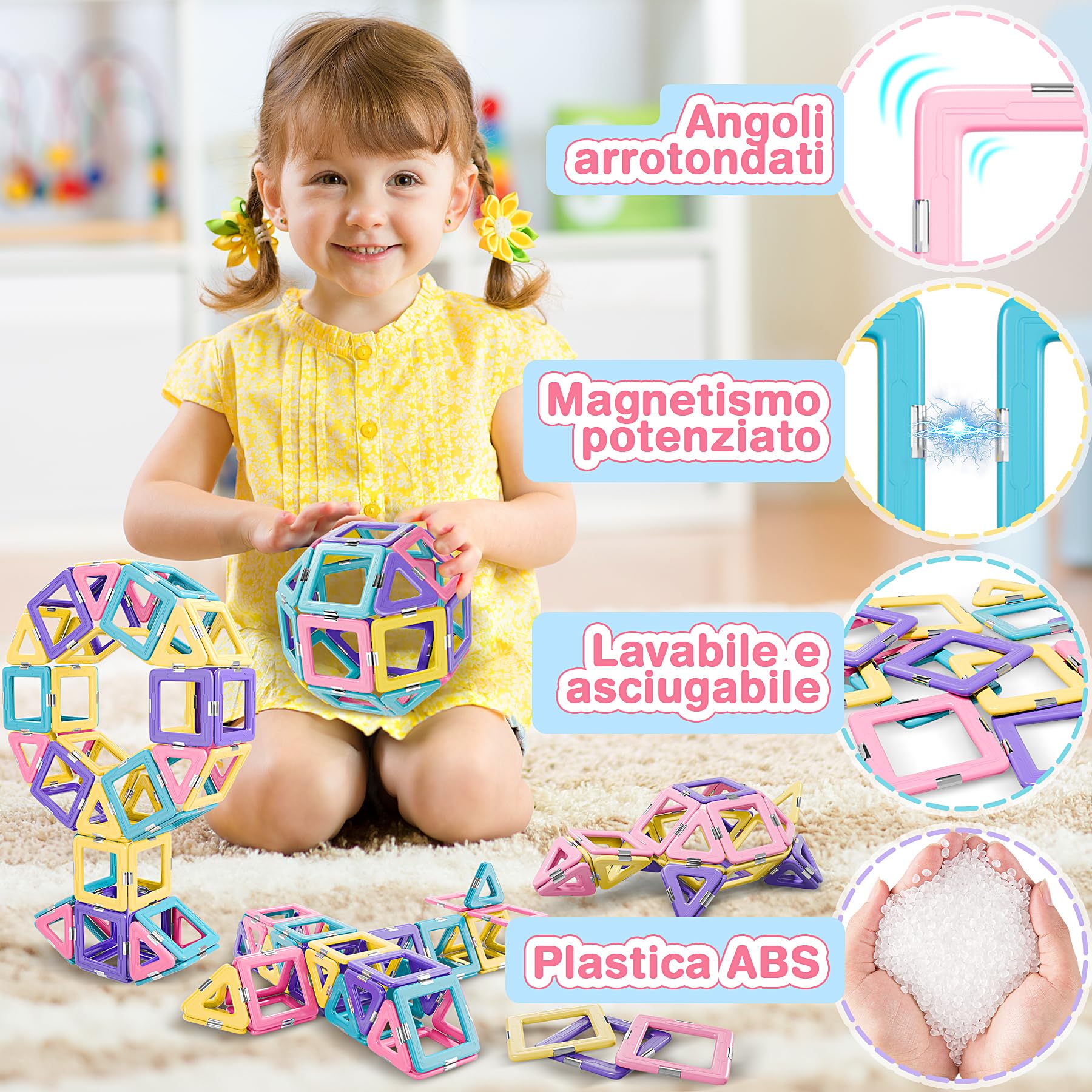 Lovchil Costruzioni Magnetiche, blocchi costruzioni magnetici 36 Pezzi, giochi magnetici per bambini, Educativi Calamite Montessori STEM Costruzioni, Regalo per Ragazzi e Ragazze dai 3 4 5 6 7 8 Ann