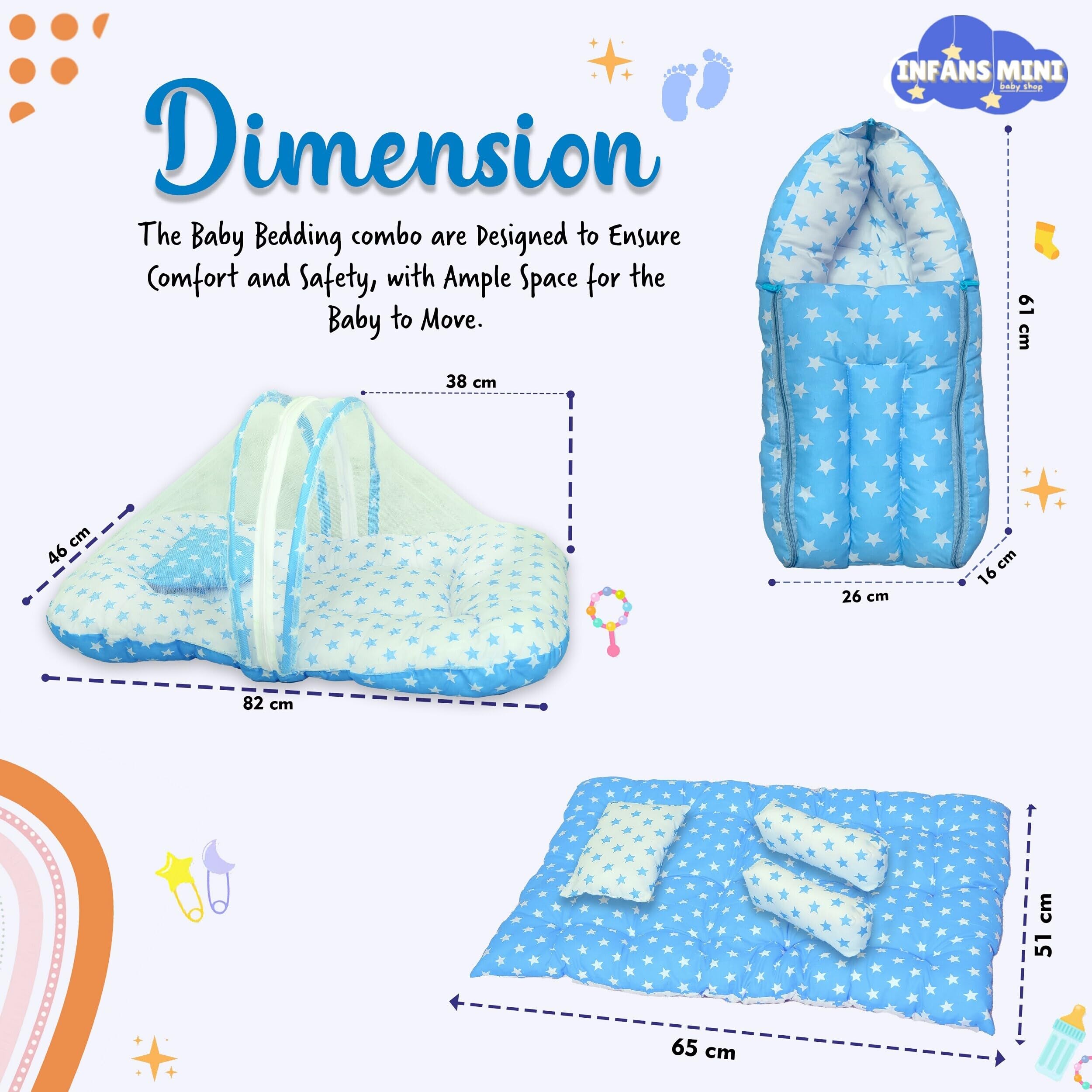 Infans Mini Baby Bedding Set for New Born Baby Sleeping Bag, Mosquito Net Bed, Sleeping Mattress Suitable for 6 Months Babies (Star Blue) 2