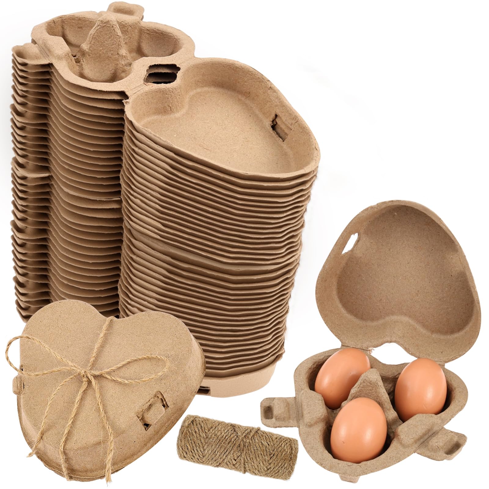 Yunyouc Brown 36Pcs Paper Egg Cartons For Chicken Eggs, 3 Count Heart Shape Egg Storage Containers Holder For Family Farm Market Fridge Storing Chicken Duck Eggs(Brown)