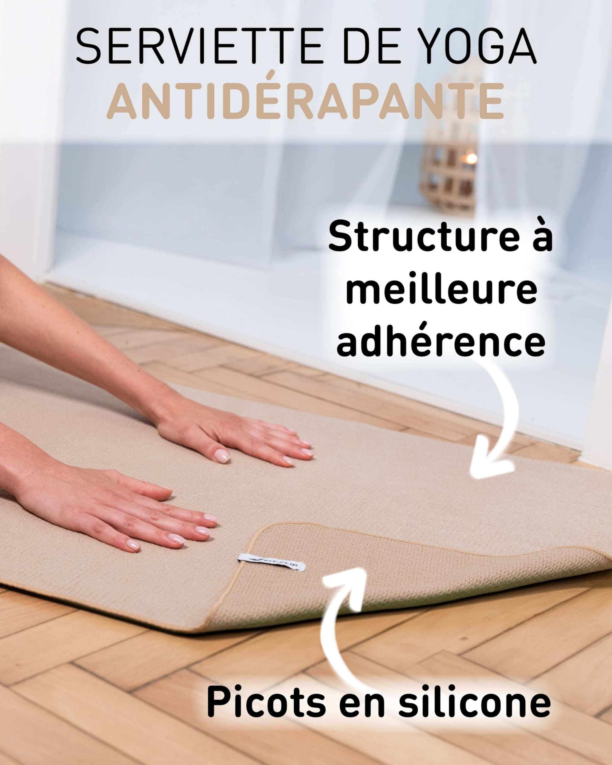 Fit-Flip Serviette de Yoga antidérapante avec Picots - Couverture hygiénique pour Tapis de Yoga - Serviettes en Microfibre à séchage Rapide - comme Serviette Sport et Pilates - Cream 185 x 63