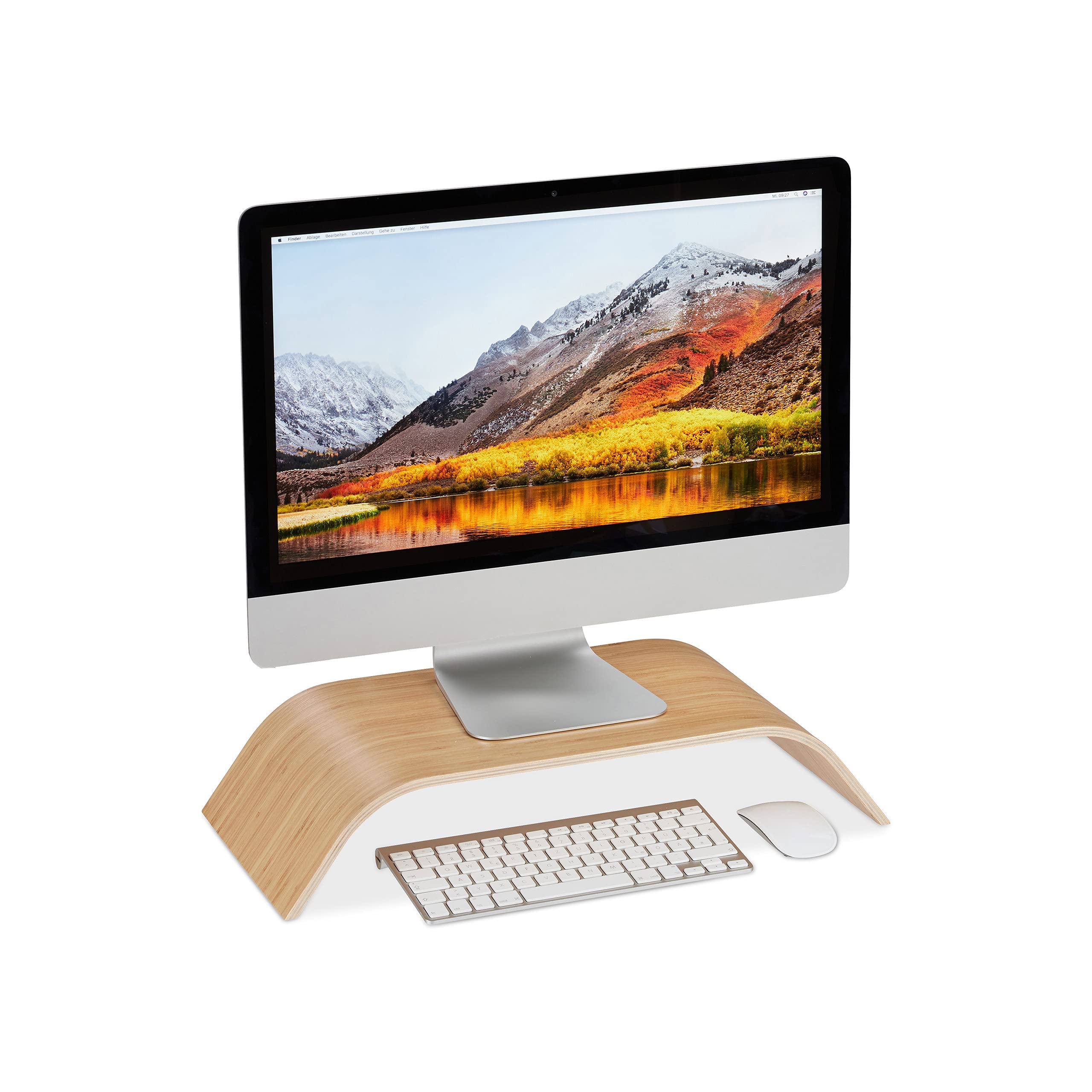 Relaxdays Monitorständer aus Bambus, gebogene Bildschirmerhöhung für Schreibtisch, ergonomisch, HBT 10x52,5x24 cm, natur