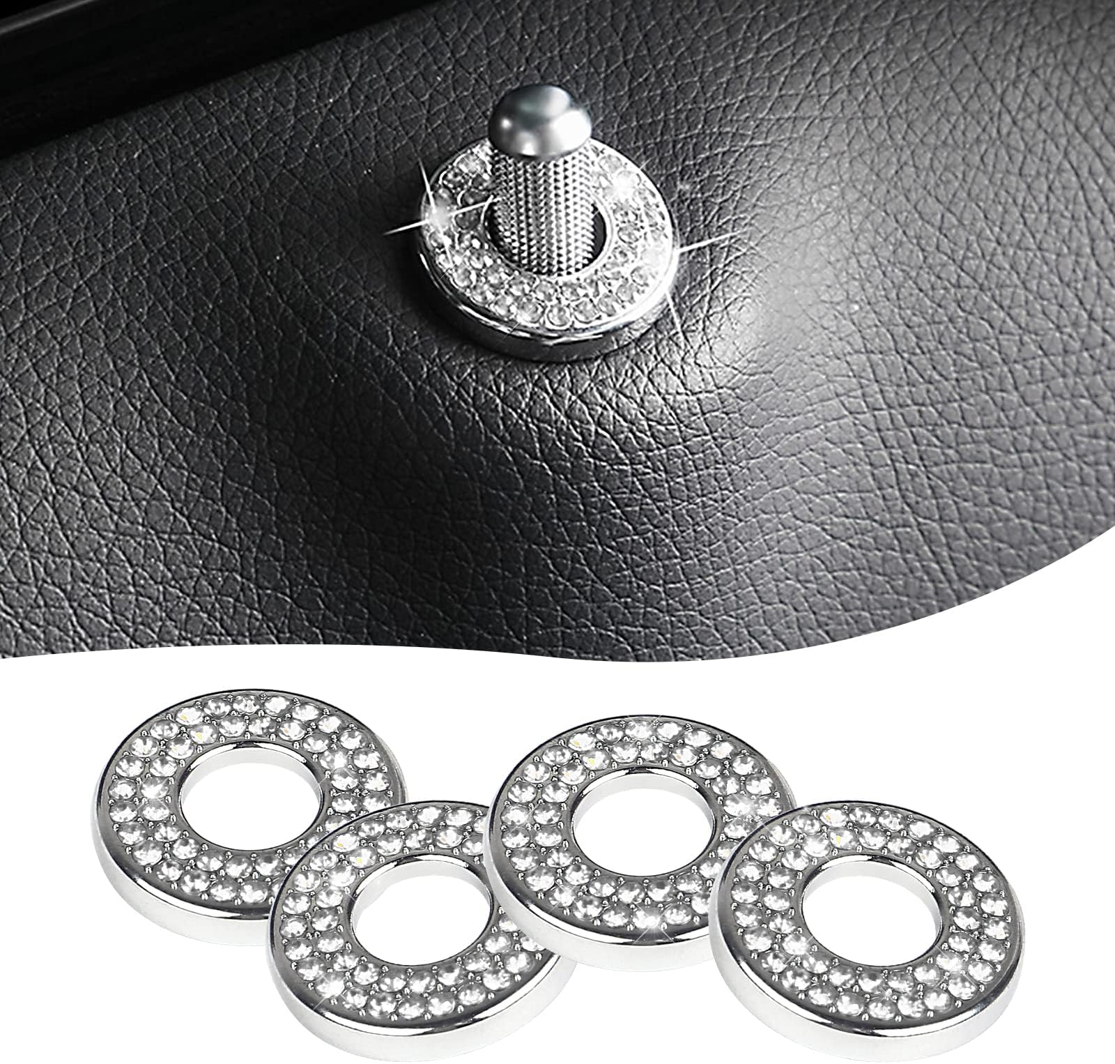 4 Pack Bling Car Inner Door Lock Covers, Rhinestones Pull Rod Bolt Decoration Stickers, Bling Car Accessories for Women, Compatible with Mercedes-Benz A/B/C/D/E Class (White)