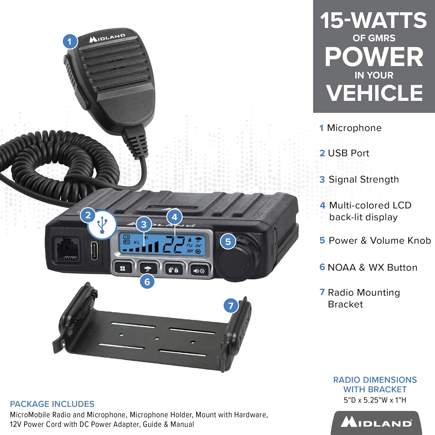 Best Midland MicroMobile Farm Tractor Bundle - MicroMobile 15 Watt GMRS Two-Way Radio with Mirror Mount, Antenna Cable and 3dB Gain Antenna