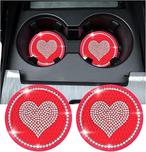 Kewucn 2 posavasos brillantes para automóvil, 2.75 pulgadas, con diamantes de imitación, tapete antideslizante e impermeable de cristal, accesorios