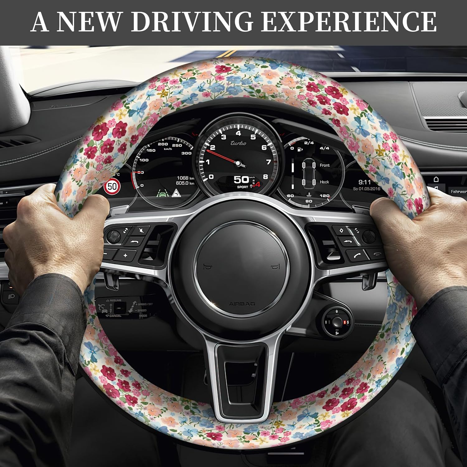 Car Steering Wheel Cover, Universal 15 Inch Non-Slip Breathable Neoprene Elastic Steering Wheel Protector, Cute Car Accessories for Women Men Fit Auto, Suvs Luxury Boho Flowers - Image 5