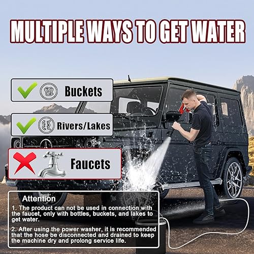 Miniatura 6 de Lavadora eléctrica inalámbrica para batería Milwaukee M18  PEDONY 550 PSI 1.0GPM limpiador a presión portátil con boquilla 6 en 1 para limpieza de