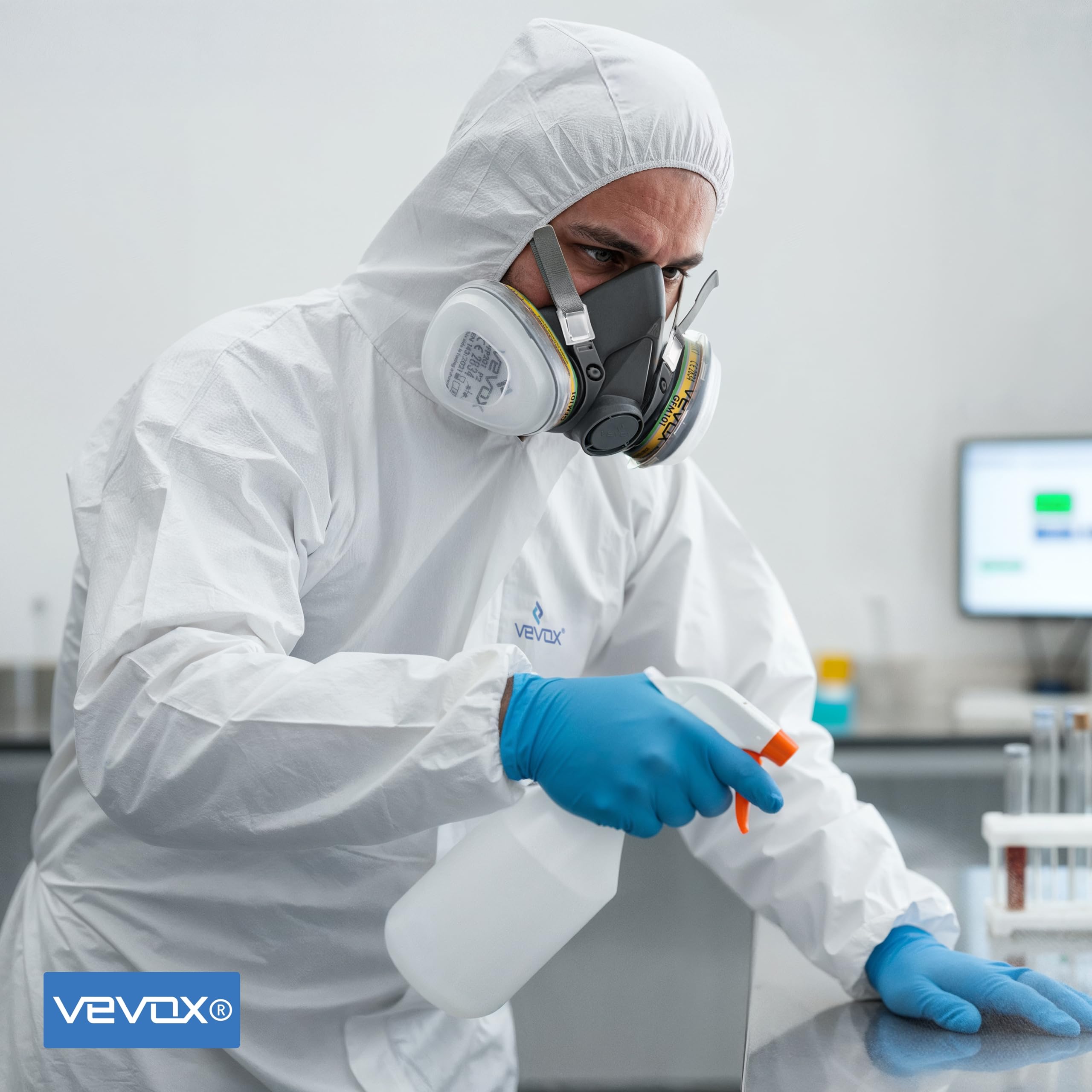VEVOX® Atemschutzmaske – ABEK1P2 Filter – Schutz gegen Feinstaub, Gase & Dämpfe – Zum Lackieren, Schleifen & Sanieren – Gasmaske, Staubmaske & Lackiermaske – 6x P2 & 2x ABEK1 Filter