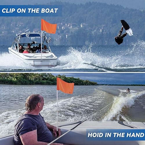 Miniatura 6 de Bandera de barco naranja de esquí acuático de 48 pulgadas, 12 x 18 pulgadas, bandera de seguridad para barco esquiador, bandera flotante de 3