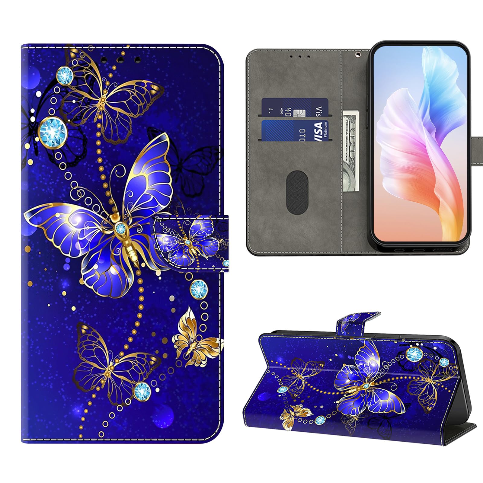 VODEFOX Case for Samsung Galaxy A10E,Galaxy A10E Phone Case Wallet,PU Leather Flip Protective Cover with Card Holder Magnetic Closure for Samsung Galaxy A10E - Diamond butterfly