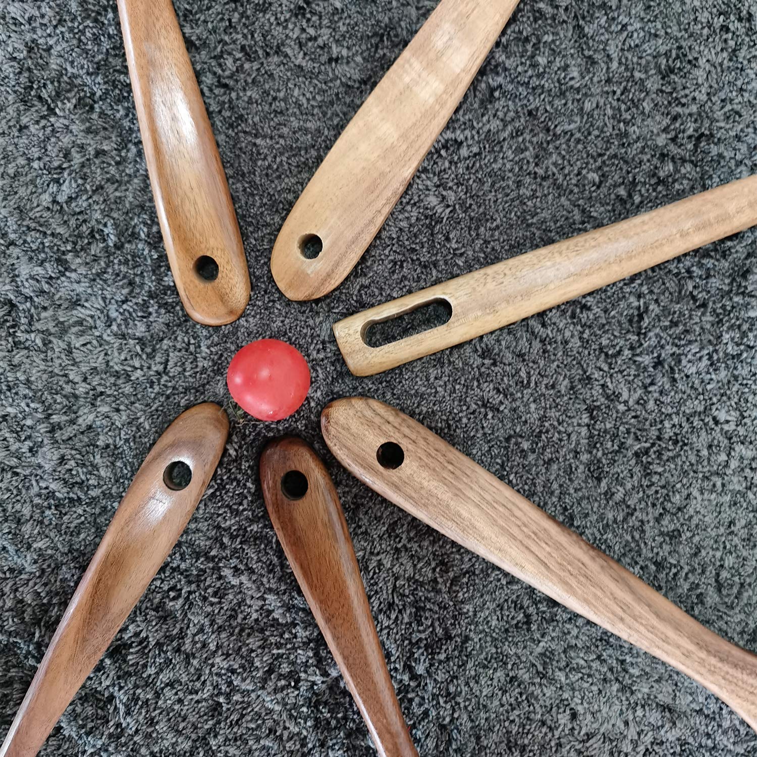 Kochutensilien aus Holz, Küchenutensilien-Set für antihaftbeschichtetes Kochgeschirr, Pfannenwender und Kochlöffel aus natürlichem Teakholz (7)