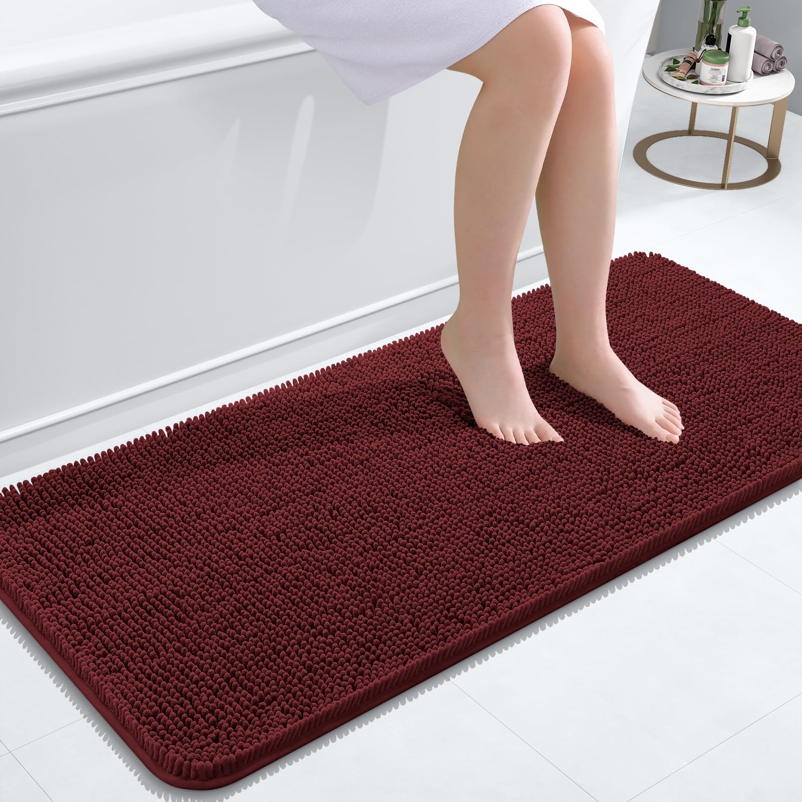 OLANLY Bathroom Runner Rugs 47x20, Extra Soft Absorbent Chenille Bath Rugs | Andorra Red-Brown, Quick-Drying Rubber Backing, Machine Washable Long Bath Mat for Bathroom Floor, Tub and Shower, Home Decor