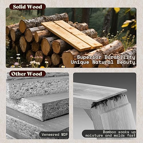 Miniatura 7 de AMERLIFE Base de cama de madera maciza de tamaño Queen con cabecera de 48 pulgadas, plataforma moderna de mediados de siglo con sistema de listones