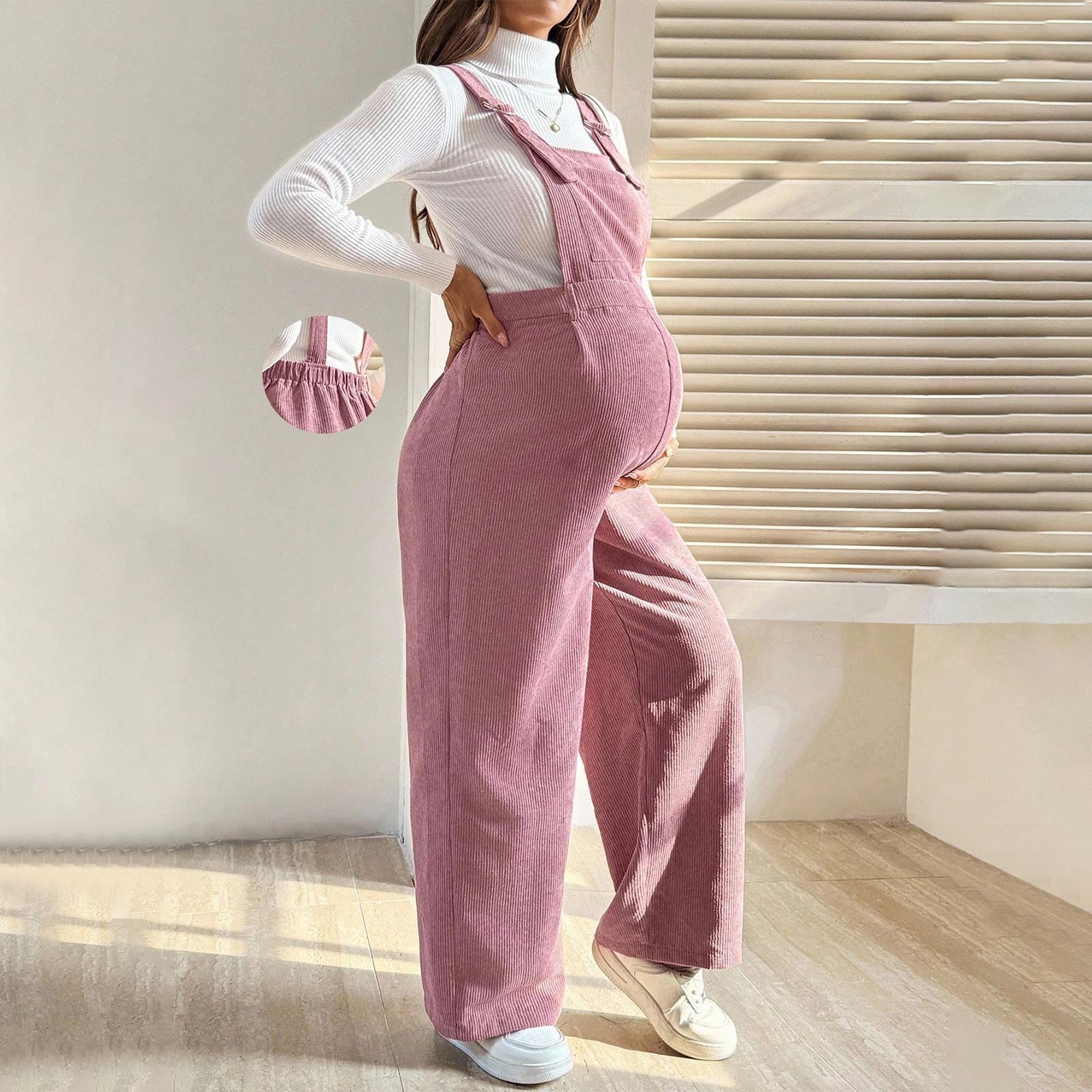 Pantaloni Salopette Premaman da Donna,Velluto a Coste Pantalone della Tuta sopra Il Pancioni Leggings Vita Regolabile Pantalone Elasticizzato Confortevole Pants Casual Abbigliamento