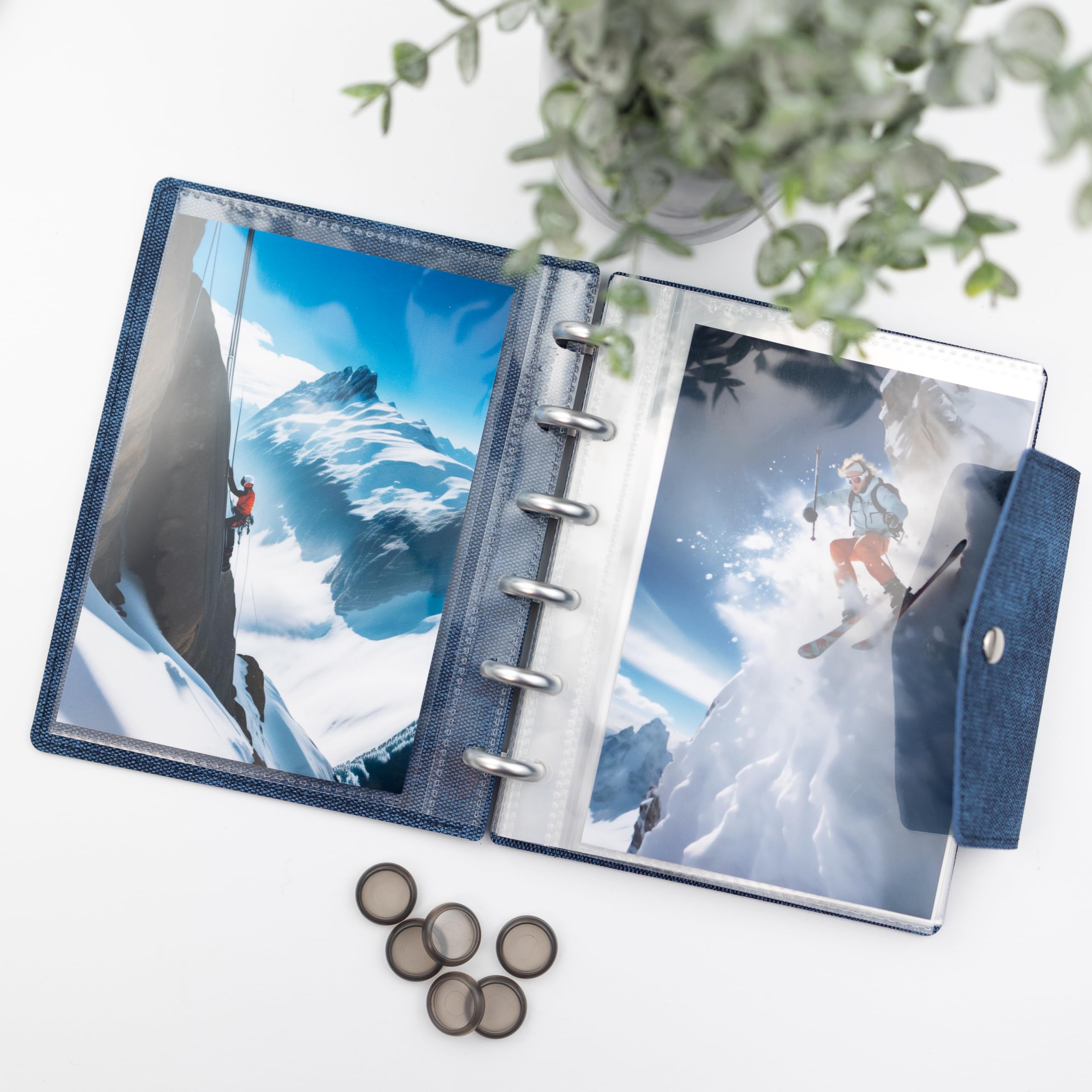 Konfigurowalny album fotograficzny Discbound, pasuje do fotobudki 4x6, 2x6, zdjęć 3x4, mieszania i dopasowywania stron, łącz i stwórz własną historię (denim, 4 x 6)