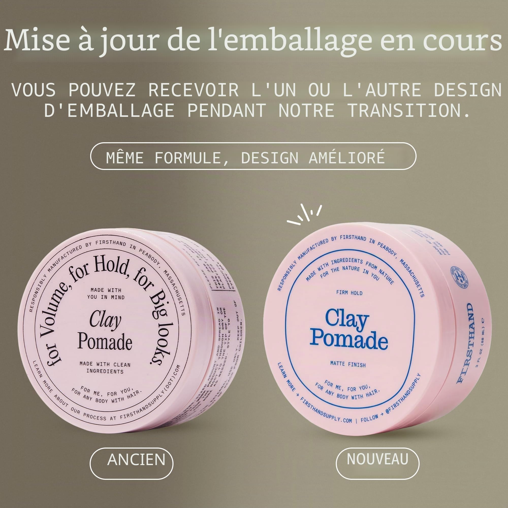 Firsthand Supply Clay Pomade pour hommes et femmes Finition mate Tenue extra forte Non grasse Pommade bio à base d’eau Facile à recoiffer Idéal pour cheveux courts à mi-longs 88 ml