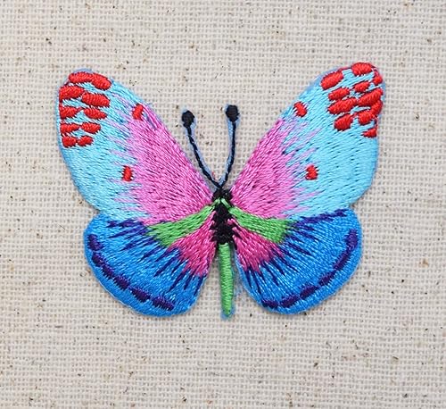 Miniatura 2 de Mariposa - Parche bordado para planchar en azulrosa con puntos rojos