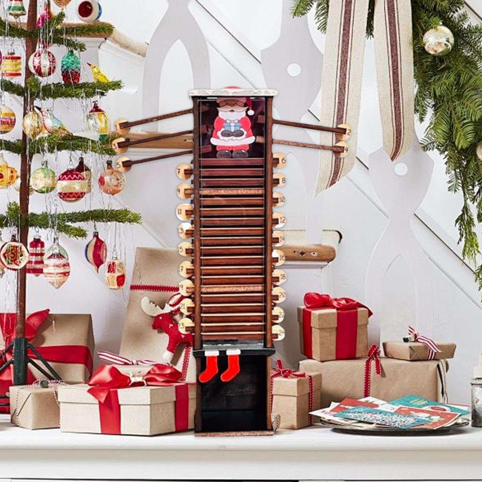 Calendario dell'Avvento in legno per il conto alla rovescia dei giorni di dicembre, a forma di albero di Natale, decorativo