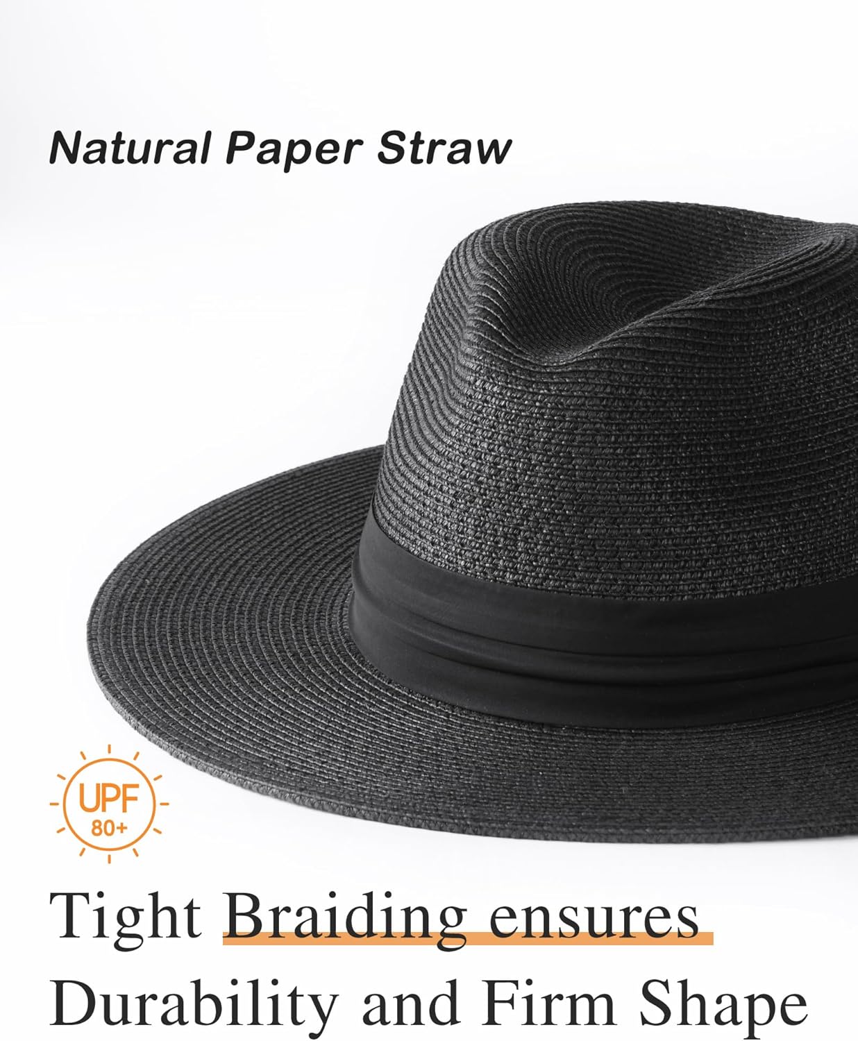 FURTALK Panama Hat Sun Hats for Women Men Wide Brim Fedora Straw Beach Hat UV UPF 80+ - Image 2