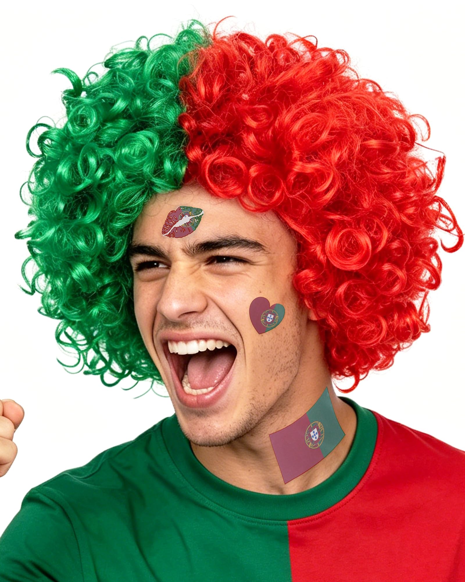 Photo 1 of IMEYLE Portuguese Flag-colored Wigs Red Green Wig Funny Wigs for Men Women
