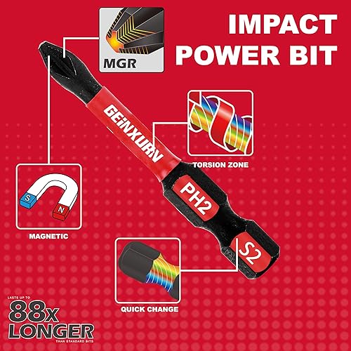 Miniatura 4 de Geinxurn Juego de 30 puntas magnéticas Phillips #2 de 2 pulgadas hexagonales antideslizantes para destornillador, vástago hexagonal de 14 de