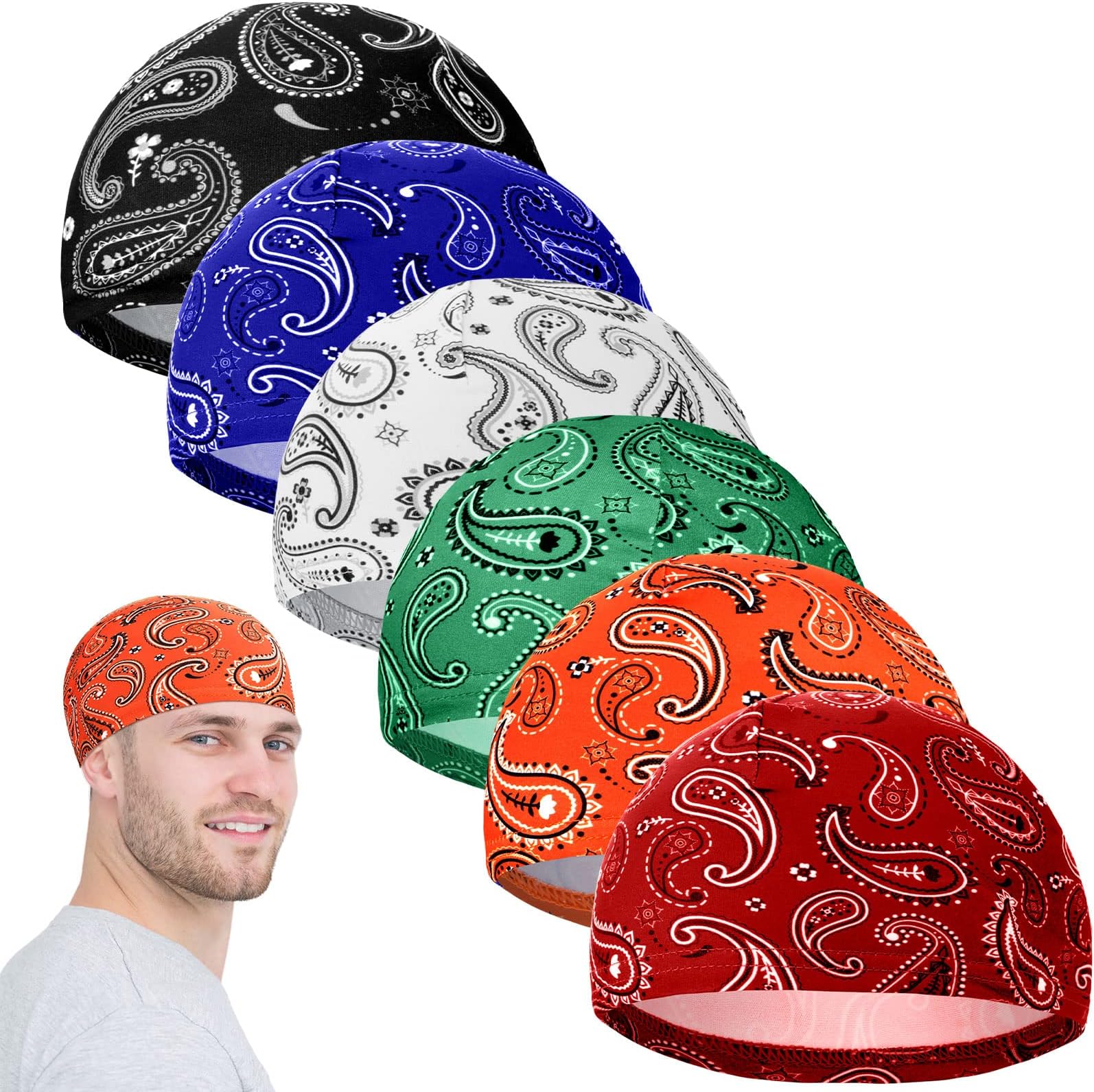 6 Pcs Cooling Skull Cap Motorcycle Helmet Liner Men Women Sweat Wicking Beanie Bicycle Running Cap Head Wrap