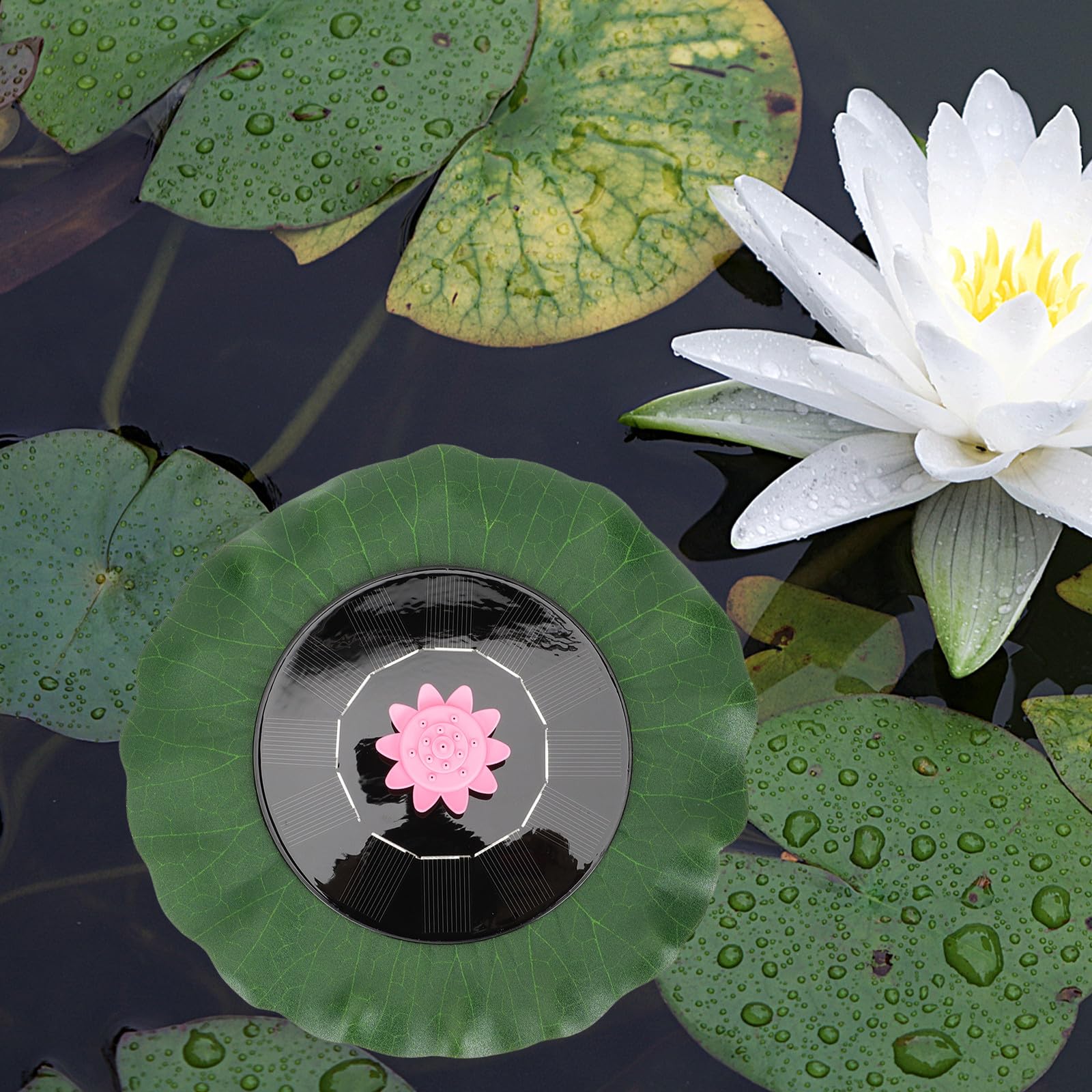Housoutil Lotusblumen Solarbrunnen Gartenvogelbad und Brunnen Schwimmende Solarwasserpumpe aus Abs und Monokristallinem Silizium 6v Dc 1w für Garten und Teich Sommerdeko