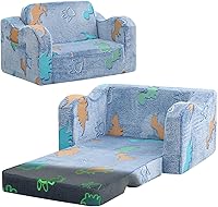 Vista 8 de MeMoreCool Sofá de dinosaurio para niños, silla plegable para niños pequeños, sofá abatible que brilla en la oscuridad, asiento convertible