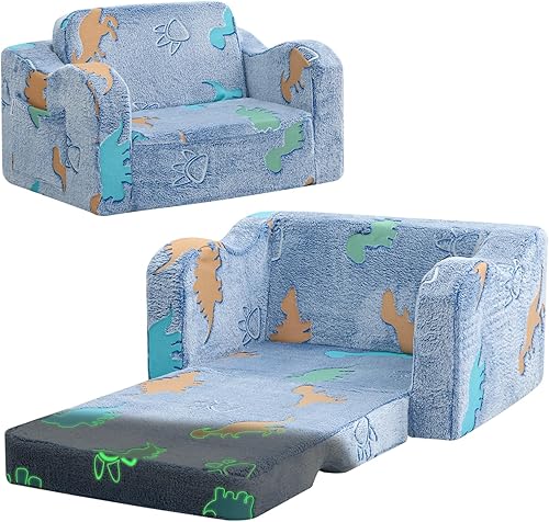 Miniatura 8 de MeMoreCool Sofá para niños que brilla en la oscuridad – Sillón convertible 2 en 1 y tumbona para siestas, estampado de perros, liviano, lavable