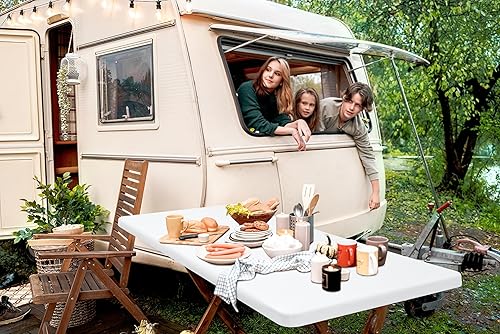 Miniatura 12 de homing Paquete de 2 manteles rectangulares elásticos ajustables de 6 pies, tela impermeable, mantel de poliéster lavable para picnic, campamento, al