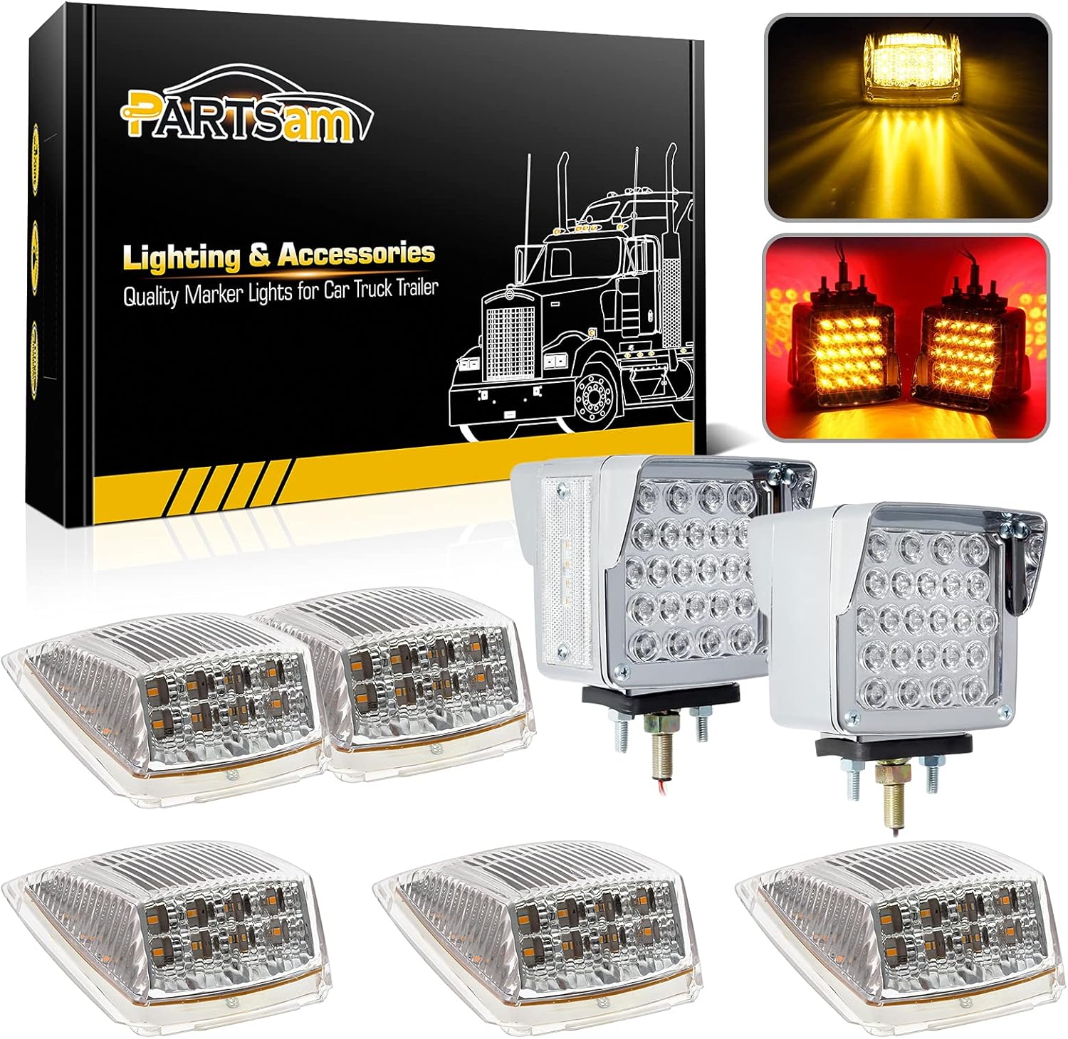 Partsam Trucks Lamps Clear Lens Set, 5x Yellow 17 LED Cab