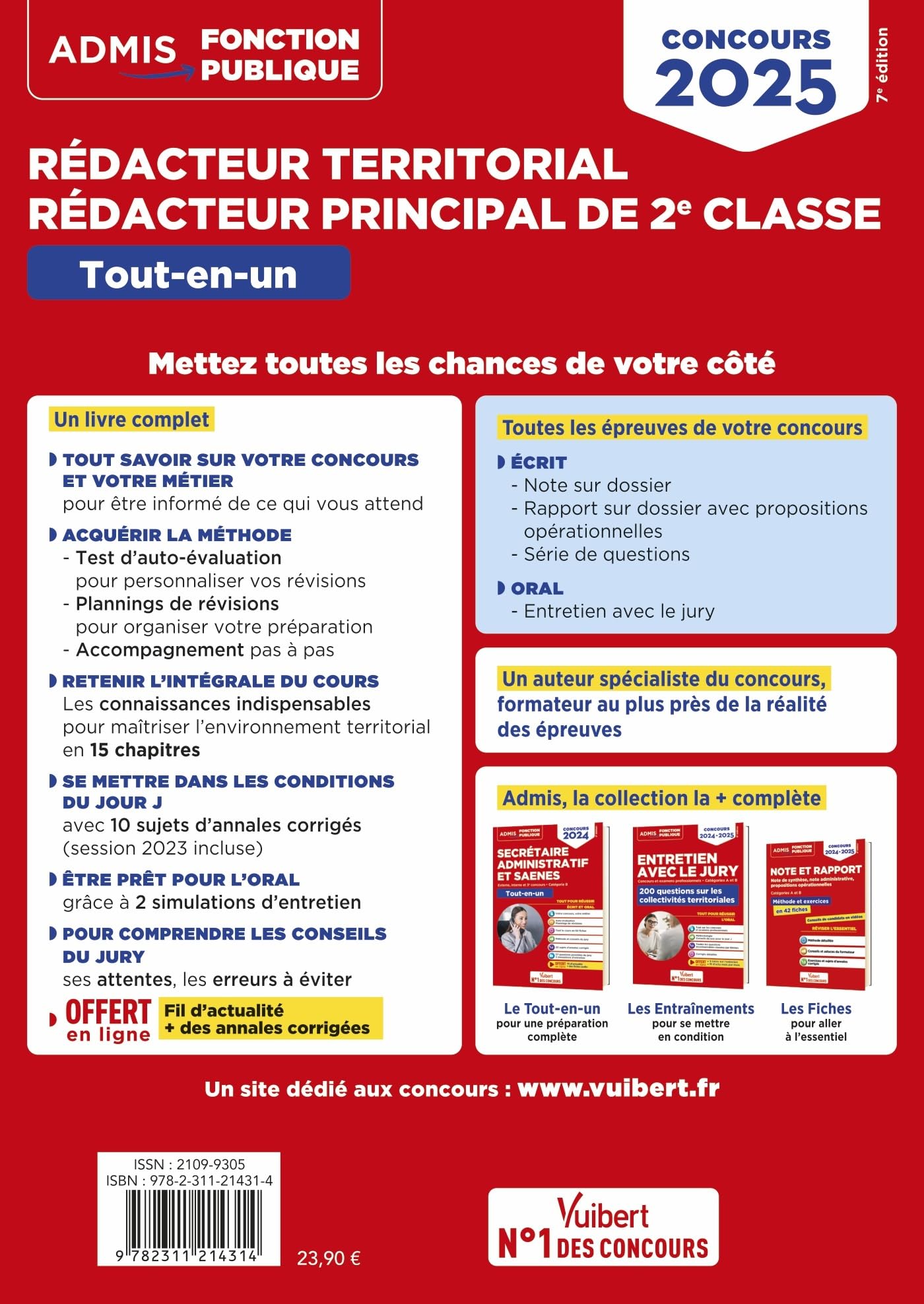 Concours Rédacteur territorial et Rédacteur principal de 2e classe - Catégorie B - Tout-en-un: Externe, interne, 3e voie - Concours 2025
