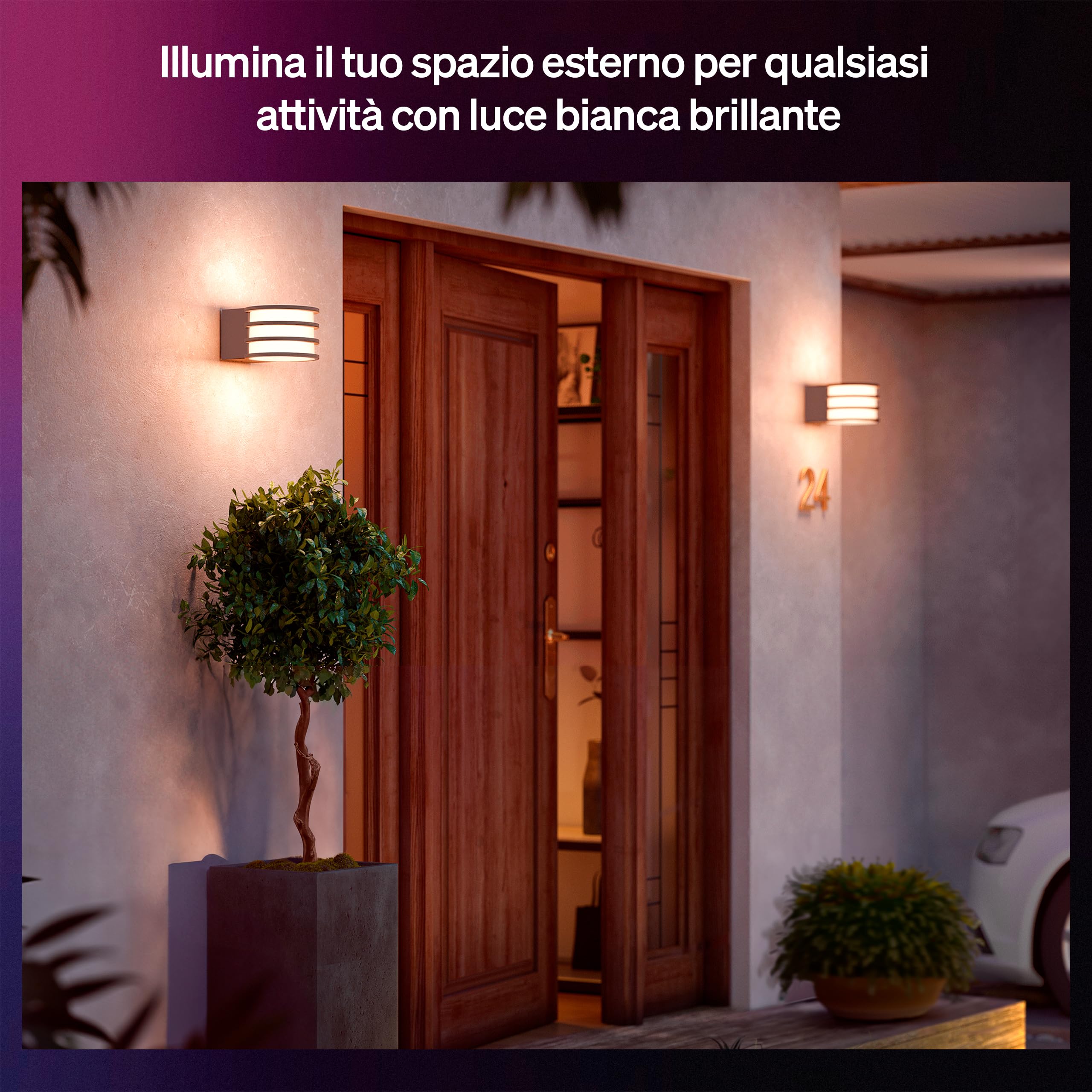 Philips Hue Lucca Applique per Esterni, Luce Smart Tunabel Bianca e a Colori, Luminosità 1.100 lm, Lampadina A60 Inclusa, Regolabile, Resistente a Intemperie IP44, Compatibile con Matter, Zigbee