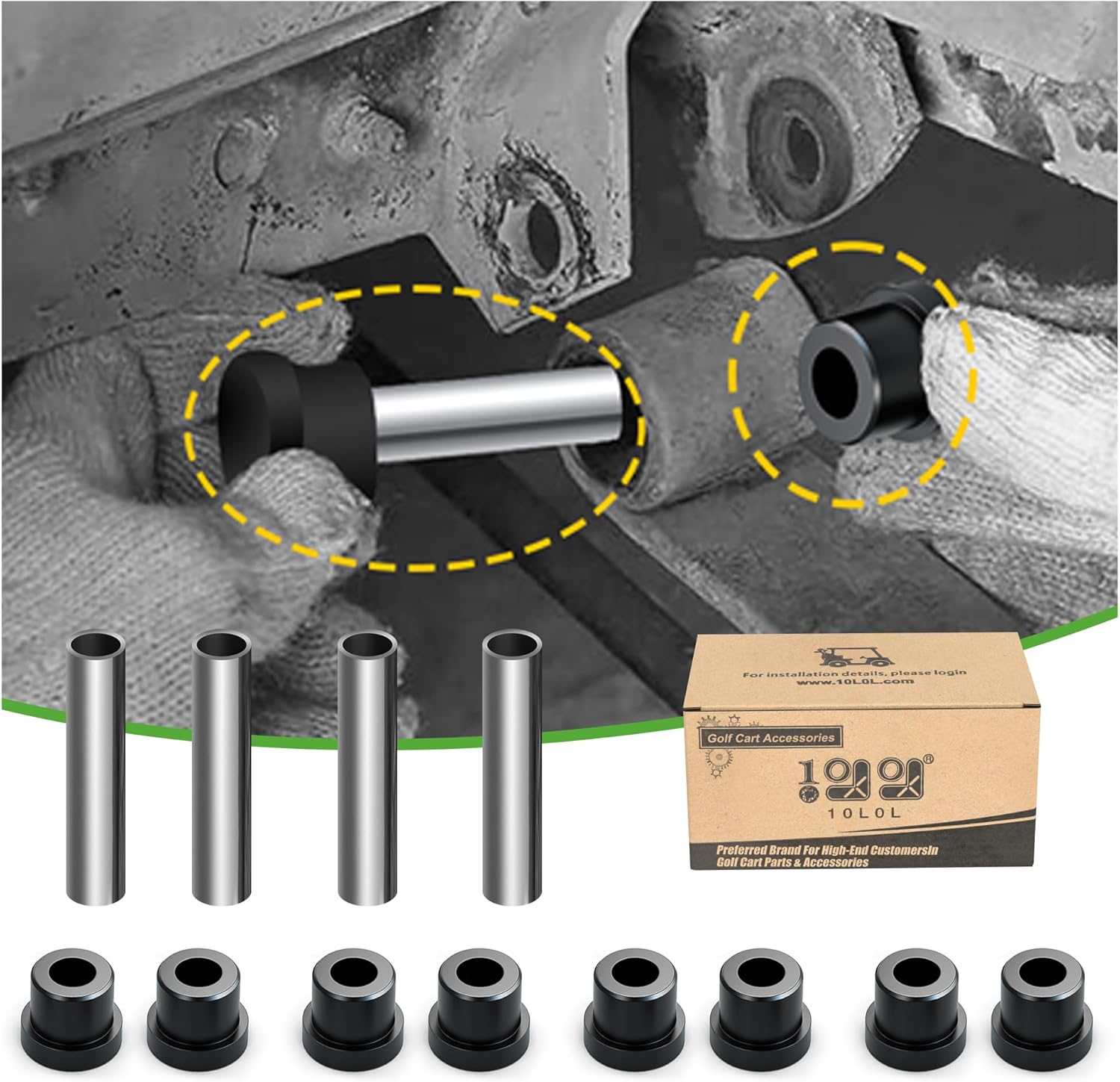 Golf Cart Rear Leaf Spring Bushings & Sleeves Kit for EZGO TXT/Medalist (94+) Gas/Electric, Club Car DS 1992-up, Include 8 Bushings 4 Metal Spacers