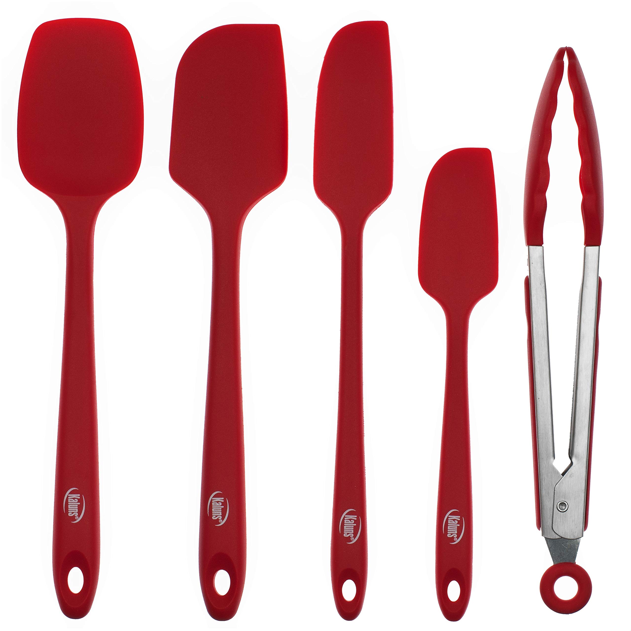 KalunsSilicone Spatula Set, 4 Rubber Spatulas 600°F Heat Resistant, Nonstick Seamless Design with Stainless Steel Core, Dishwasher Safe, BPA free, Bonus Tongs Included
