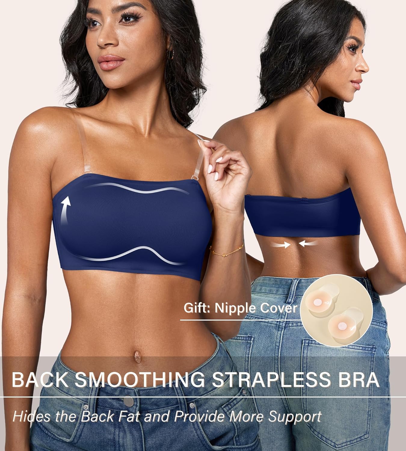 DEANGELMON Strapless Bras for Women Non-Slip Silicone Bandeau Seamless Tube Top Bralette Comfy Non Padded Stretchy Stylish