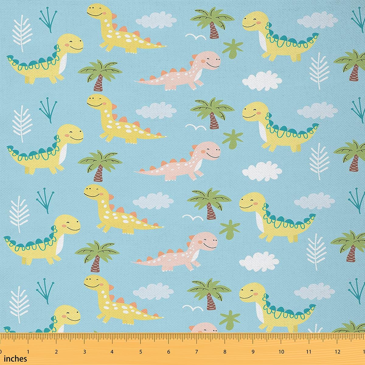 Loussiesd Tissu 460x150cm Dinosaures Tissus au Metre Animaux sauvages Tissu pour Patchwork Jaune Rose Microfibre Tissus Palmier Modèle DIY Coutures Vêtements Décoration D'intérieur