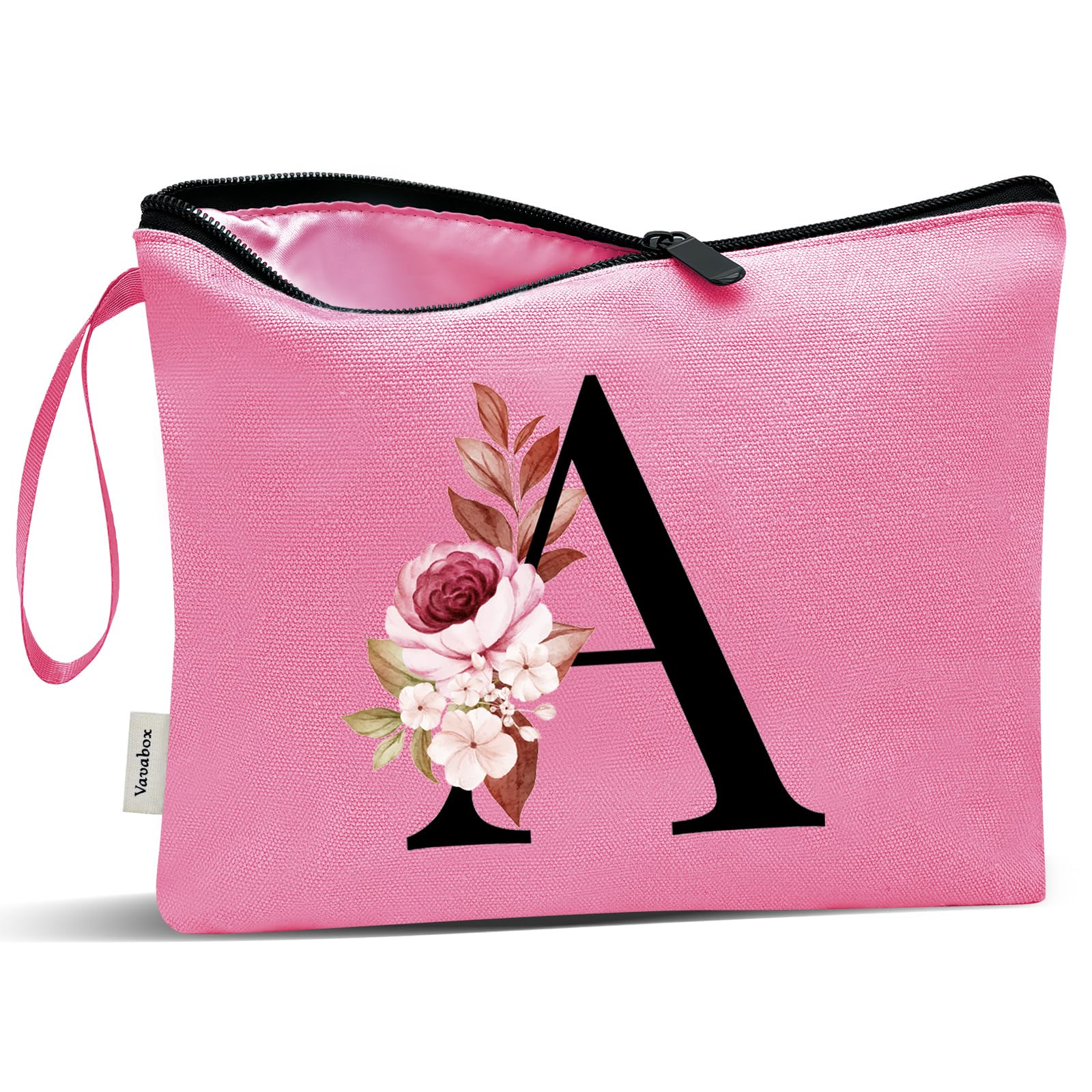 Vavabox A-Z Personalized Makeup Bag, Birthday Gifts for Women Mom, Gifts for Best Friend, Bride Bridesmaid Cosmetic bag (A, Peach)