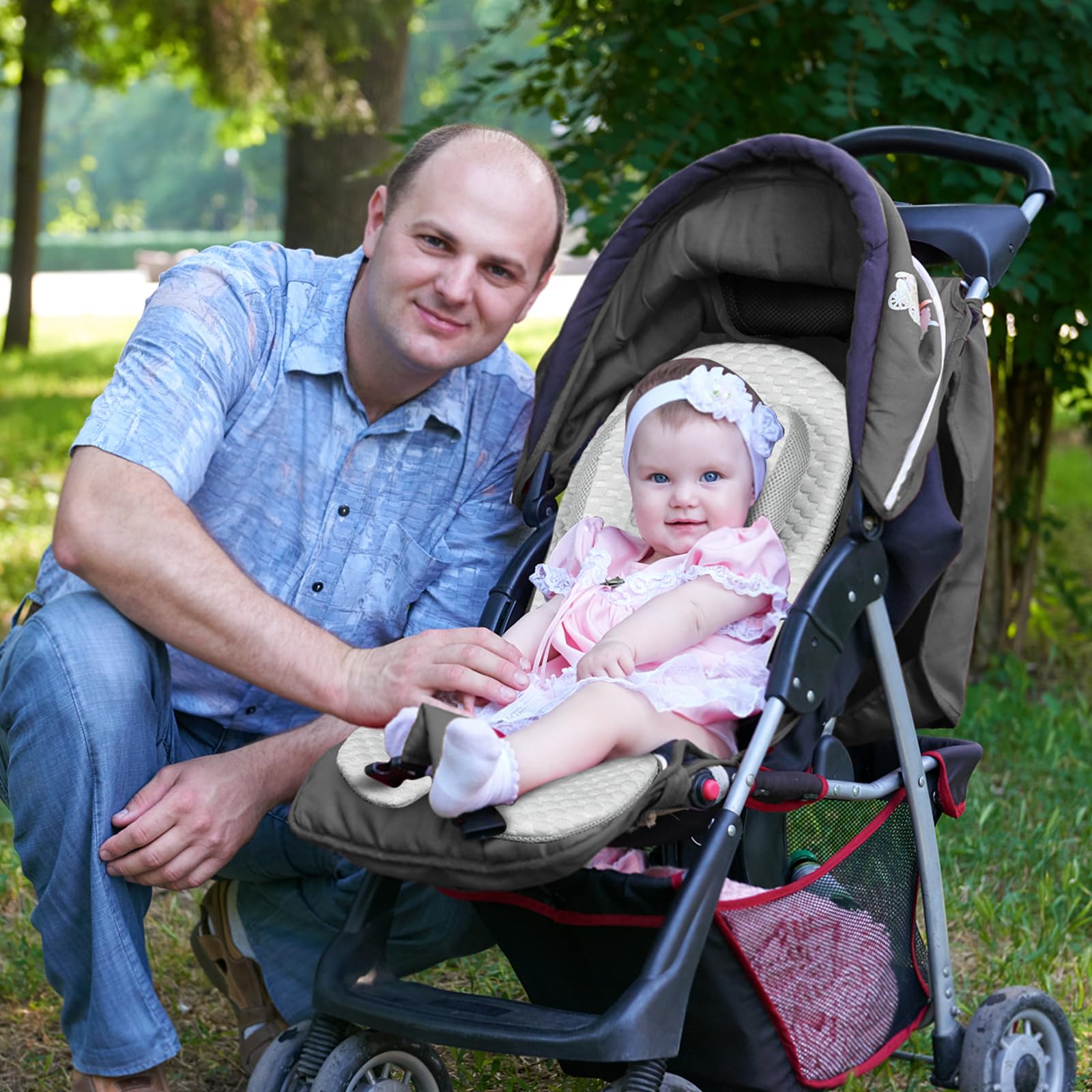 KAKIBLIN Baby-Kindersitz-Einsatz, Kühlkissen, Baby-Kopfstütze mit Kopfkissen, atmungsaktives Stoff-Kühlkissen, passend für Kinderwagen, Autositz, Hochstuhl, Stubenwagen, Schaukel (grau)
