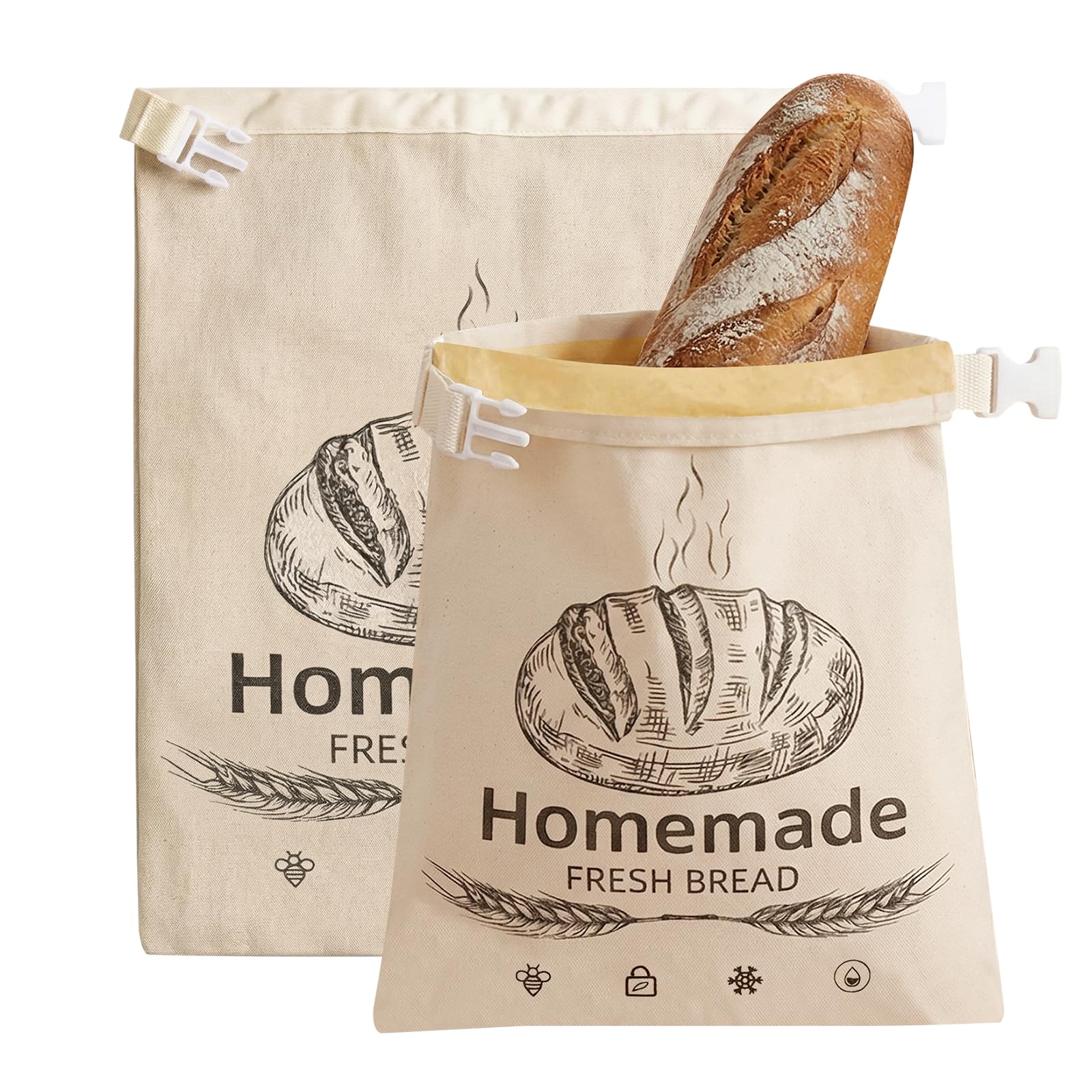 Xdealcozyxc Beige 43 Cm X 32 Cm Reusable Bees Wax Bag For Bread, Beeswax Lining Cotton Bread Bags For Homemade Bread (1 Pcs)