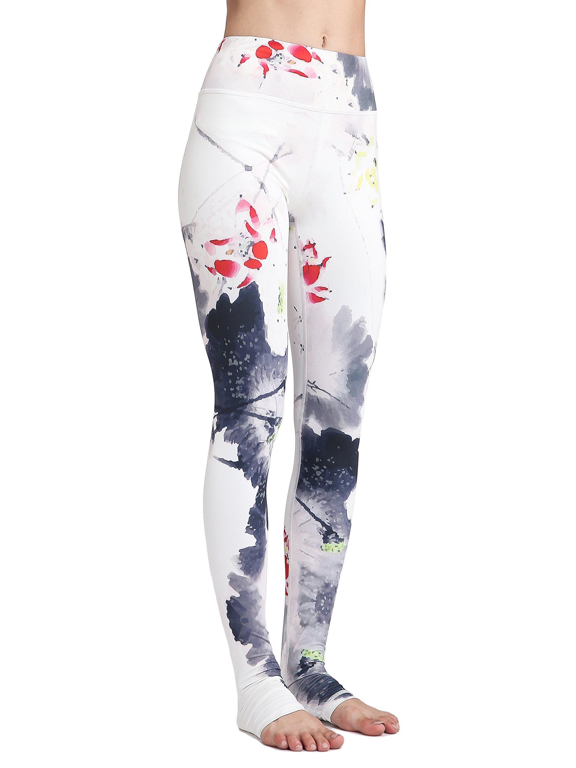 FLYILY Donna Leggings Sportivi Elastico Stampa Floreale Pantalone da corsa da donna Leggings a vita alta Pantaloni da yoga lunghi elasticizzati