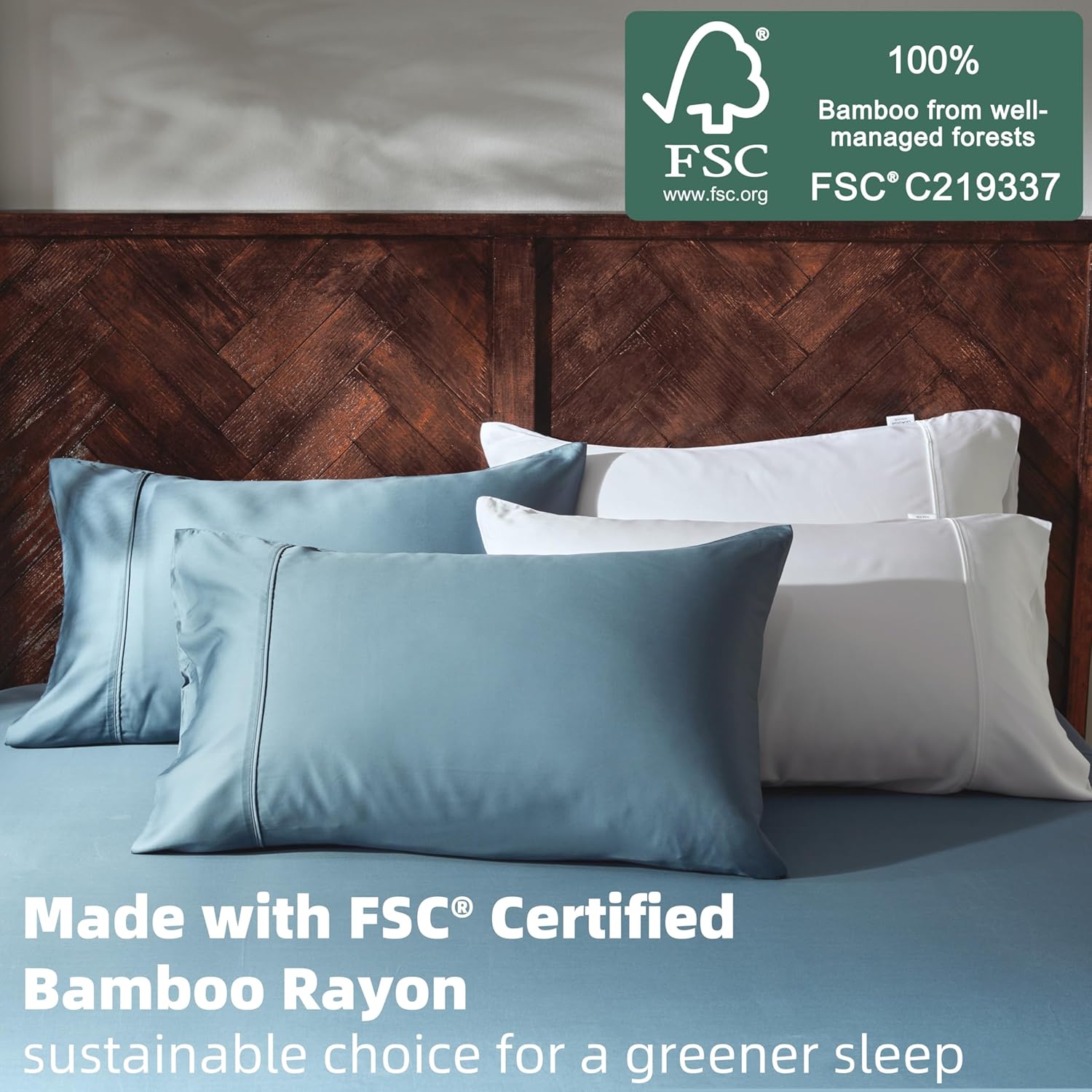 GOKOTTA 4-Pcs Full Sheet Set, 100% Rayon Derived from Bamboo, 15" Deep Pocket Full Size Bed Sheets with Elastic Corner Straps, Cooling Sheets for Hot Sleepers - Silky Soft & Breathable - Blue - Image 2