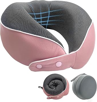 Neck Pillow Airplane - Premium Memory Foam Travel Pillow with Portable Storage Case, 360 Neck Support, Compact Lightweight for Long Flights, Office & Travel Pink