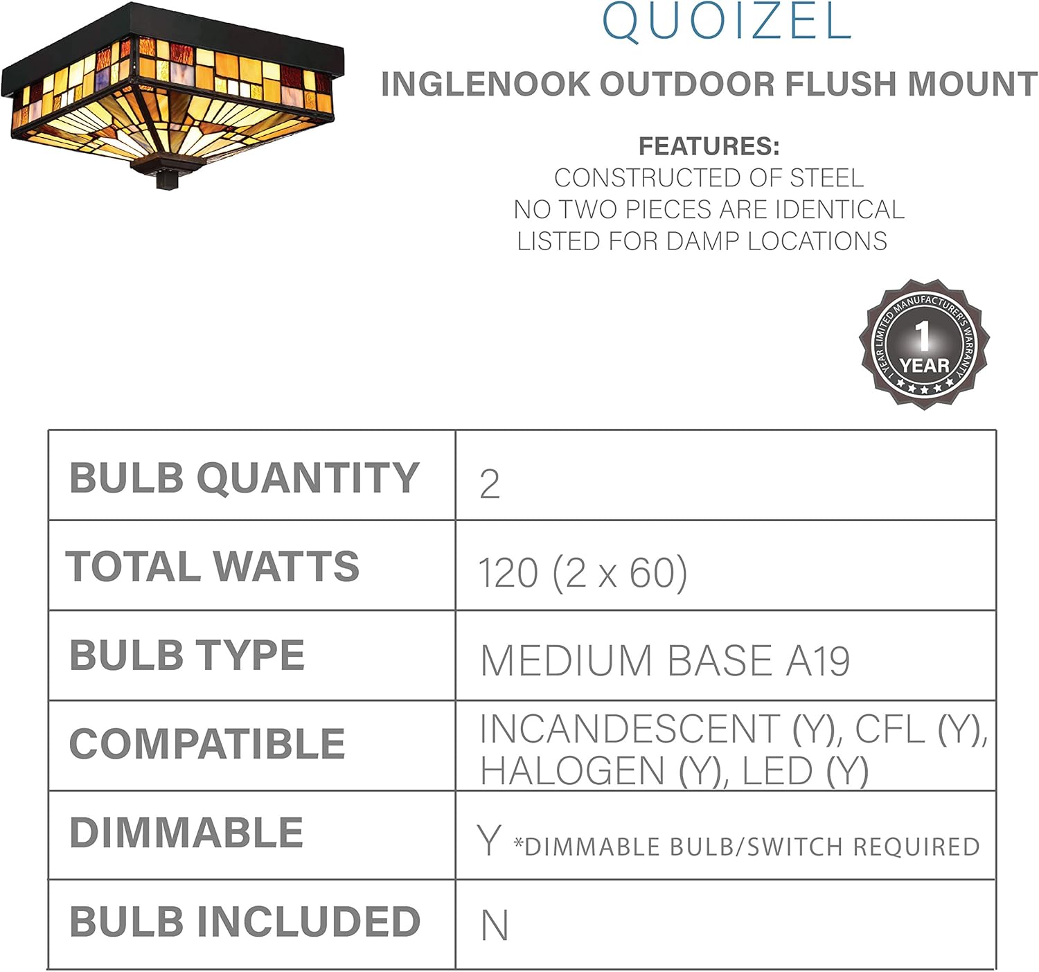 🔥 Crаzу Dеаlѕ Quoizel TFIK1611VA Inglenook Outdoor Tiffany Mission Flush Mount Ceiling Lighting, 2-Light, 120 Watts, Valiant Bronze (6 H x 11 W)