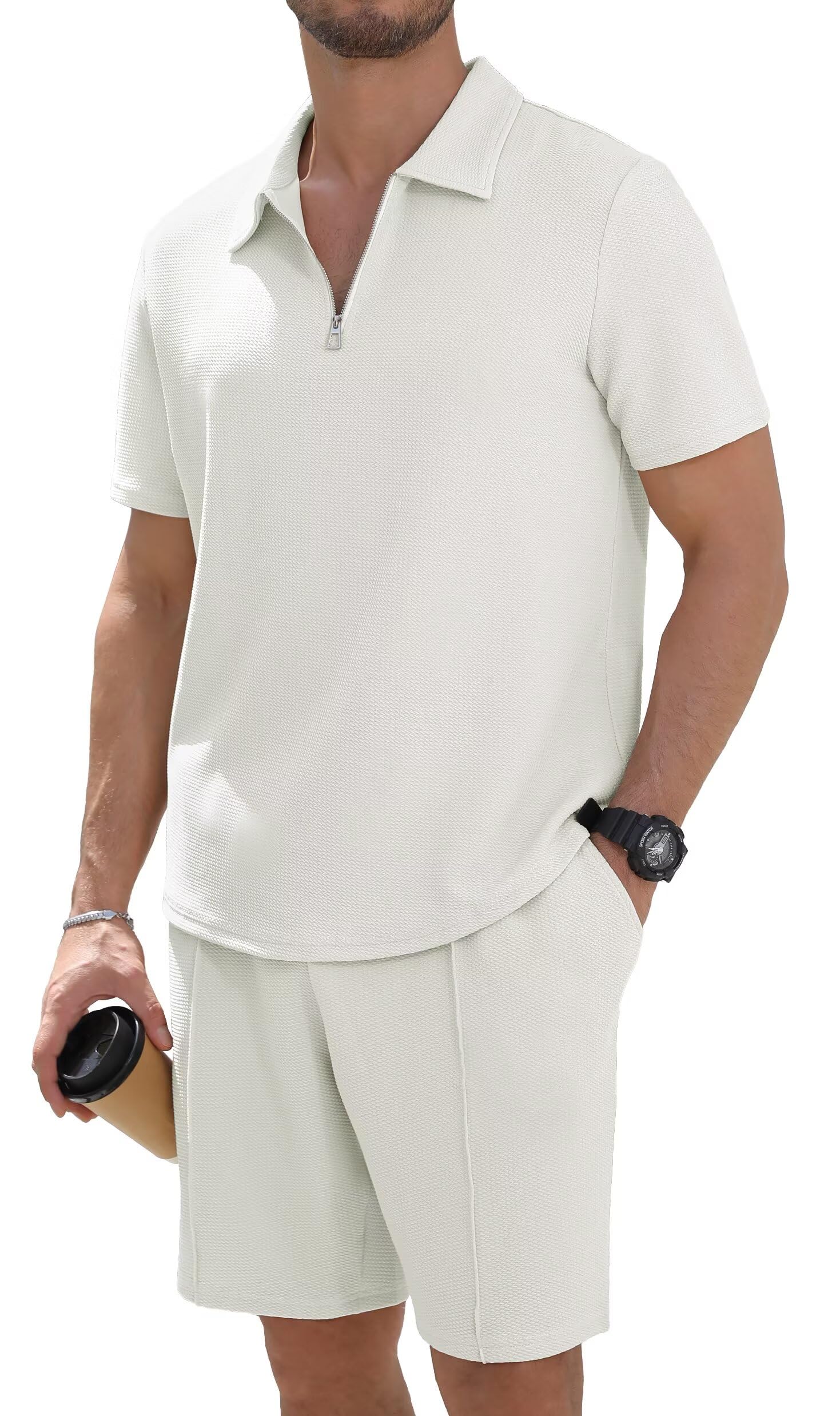 Trainingsanzug Herren Sommer 2-teilig,Kurzarm T-Shirt & Kurze Hose, Sportanzug für Fitness, Freizeit und Alltag,Atmungsaktiv Leicht