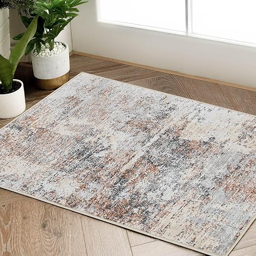 jinchan Area Rug 2x3 Washable Rug Modern Rug Abstract Floor Mat Taupe Multi Print Rug Thin Rug Colorful Overdyed Distressed Mat Kitchen Rug Contemporary Carpet Bathroom Doormat Entryway Living Room