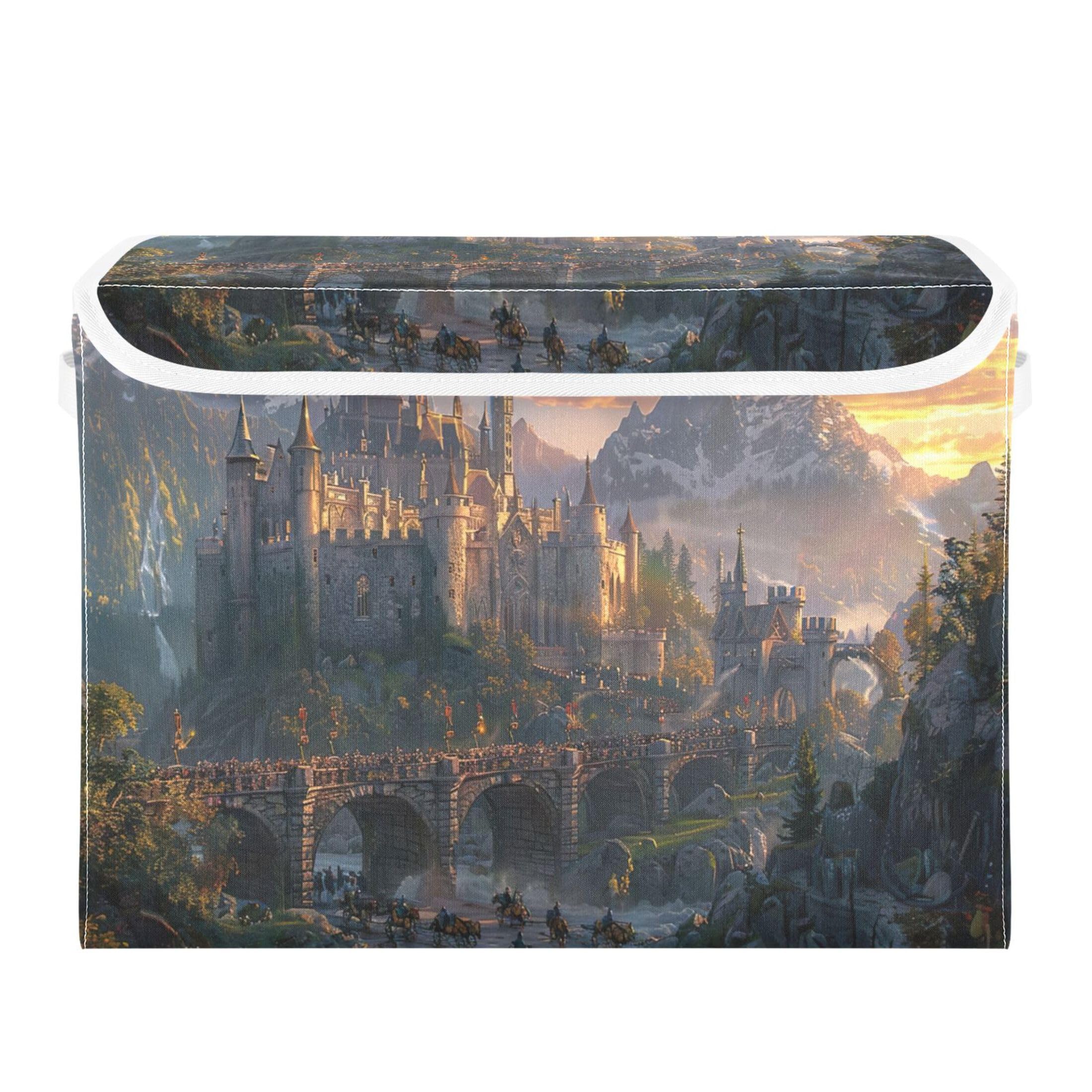 Sevdomey Medieval Fantasy Road Storage Bins with Lids and Carrying Handle,Foldable Storage Boxes Organizer Containers Baskets Cube for Home Bedroom Closet Office Nursery