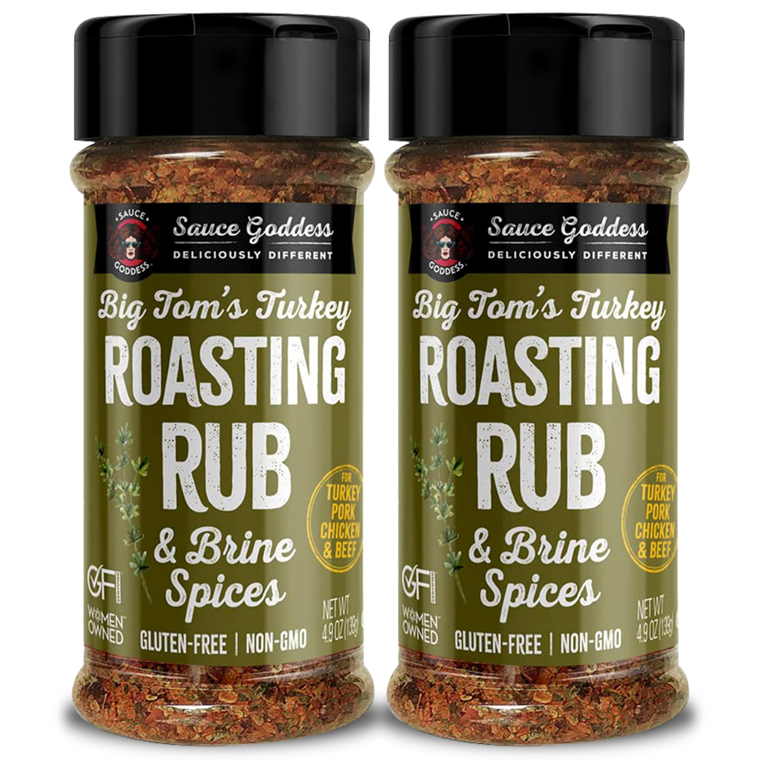 Sauce Goddess Big Tom's Turkey Roasting Rub and Brine Spices Shaker (2-Pack) - Gluten-Free, Seasonings and Spices for Cooking Turkey and Prime Rib