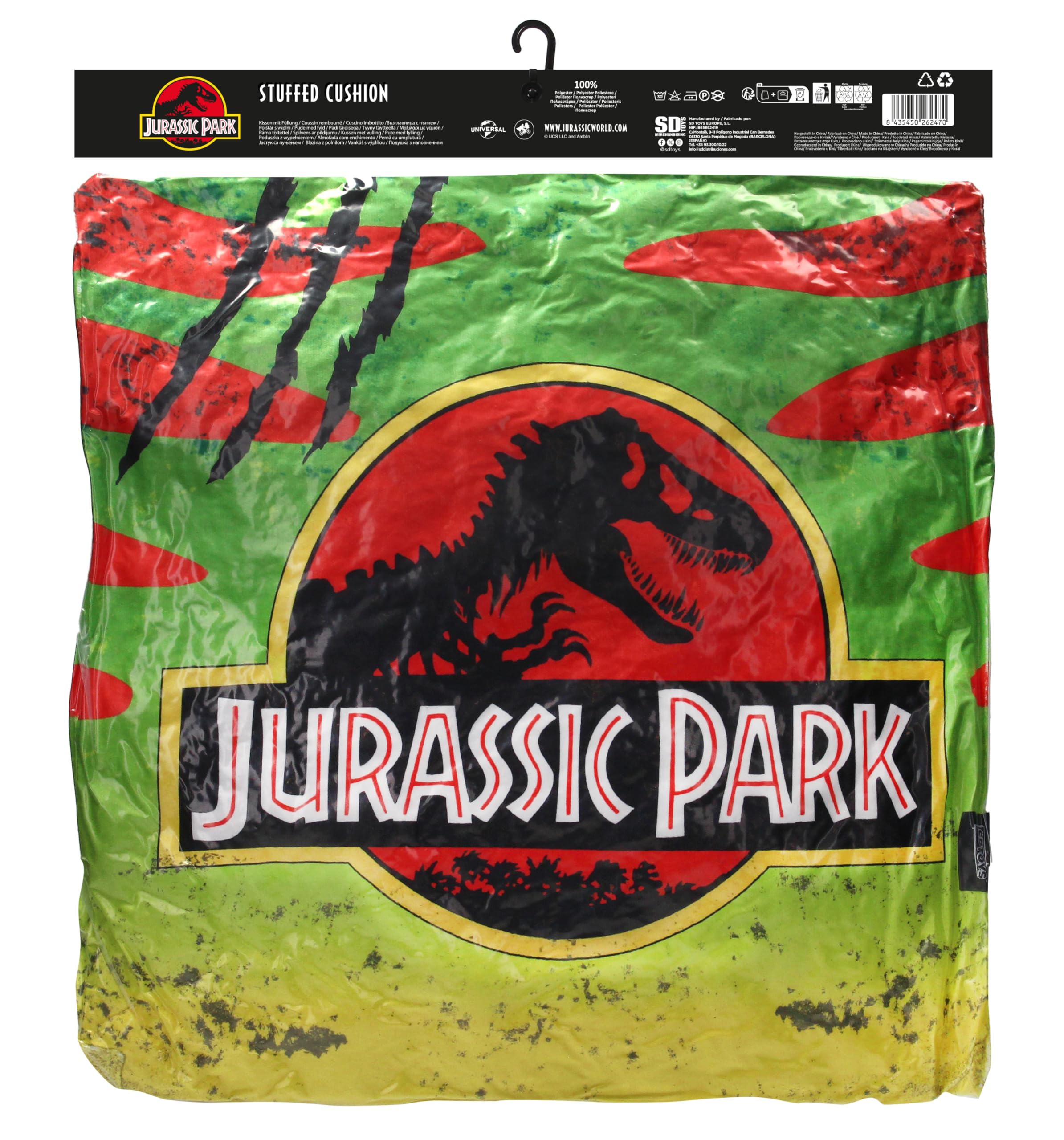 SD TOYS - Cuscino quadrato con logo auto Jurassic Park - Imballaggio sottovuoto - Misure 45 x 45 cm